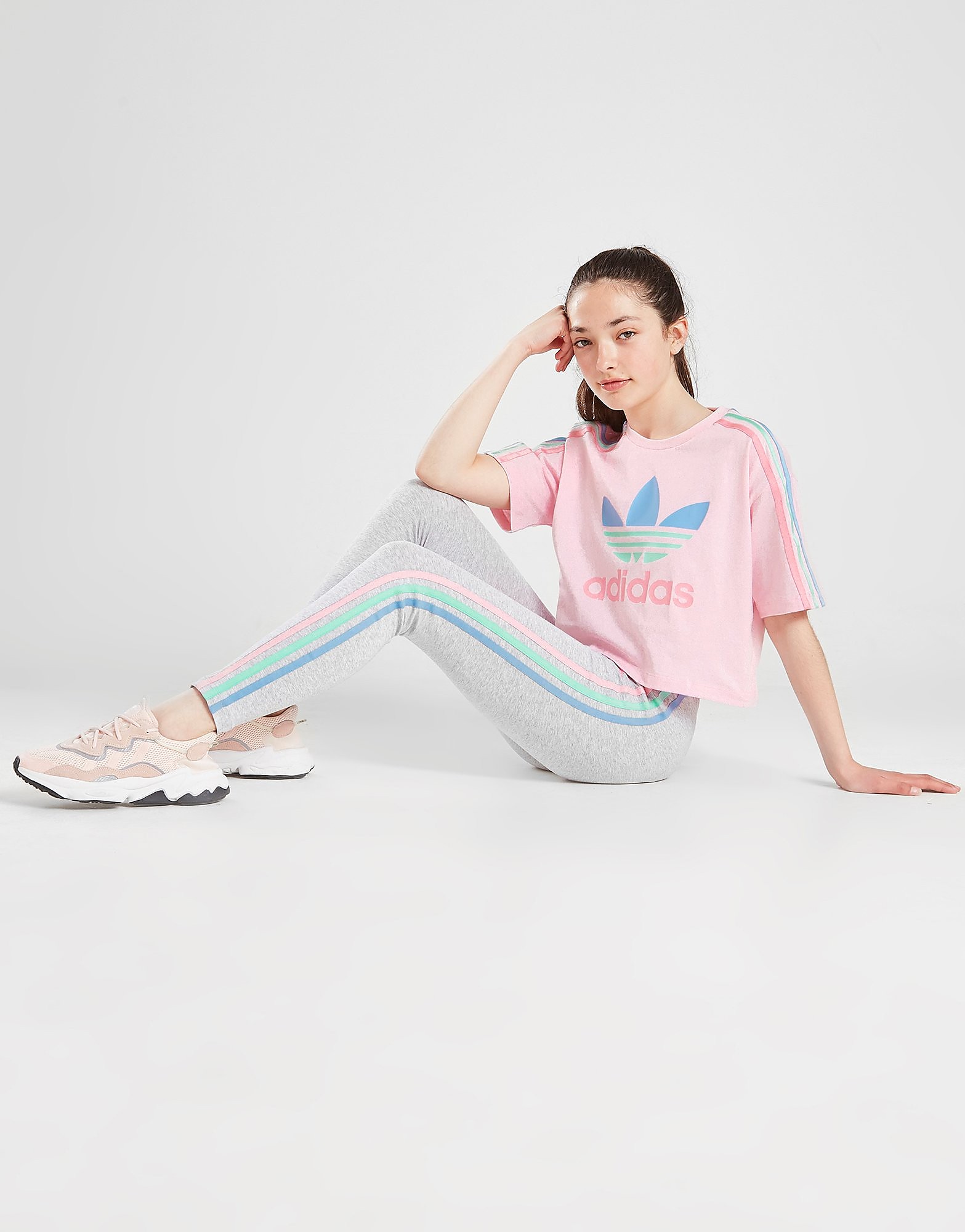 

adidas Originals Girls' Tricolour 3-Stripes Leggings Junior - Grey - Kids, Grey