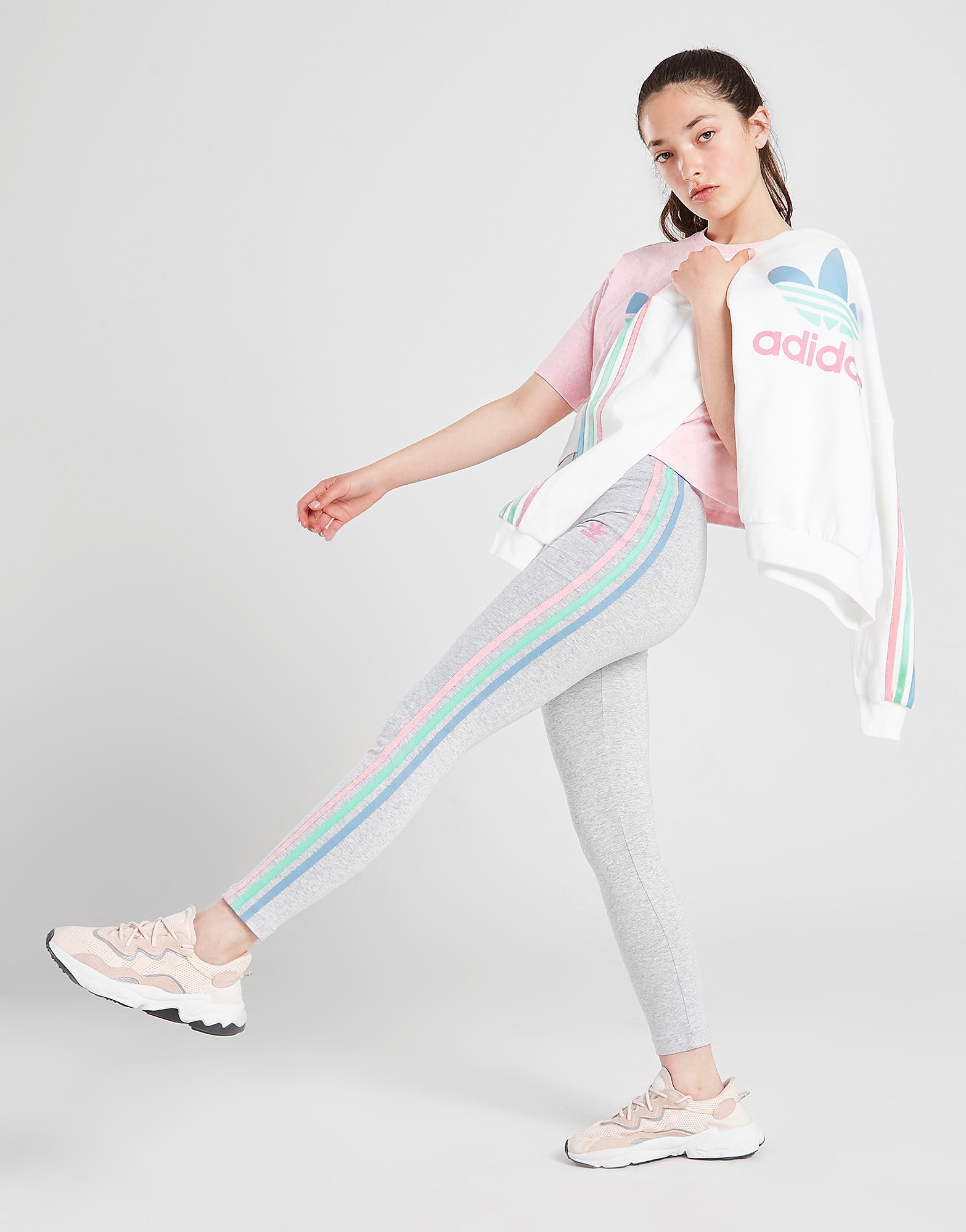 

adidas Originals Girls' Tricolour 3-Stripes Hoodie Junior - White - Kids, White