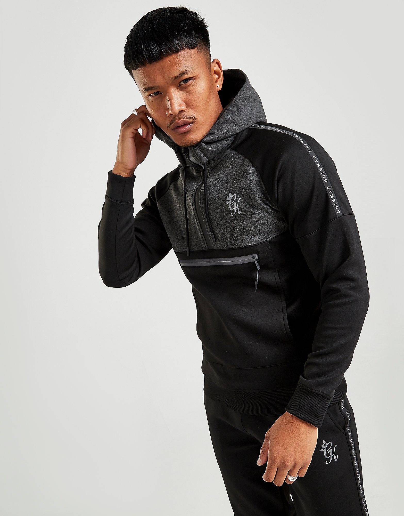 

Gym King Lombardi Tape 1/4 Zip Hoodie - Only at JD - Black - Mens, Black