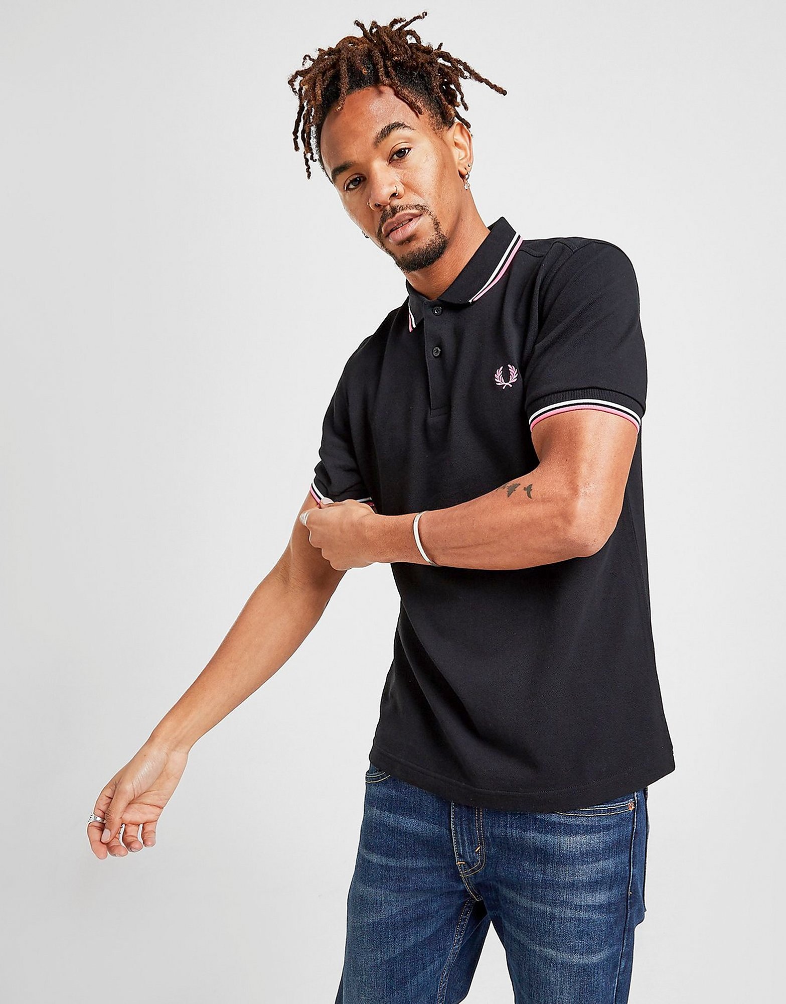 

Fred Perry Twin Tipped Polo Shirt - Black/Pink/White - Mens, Black/Pink/White