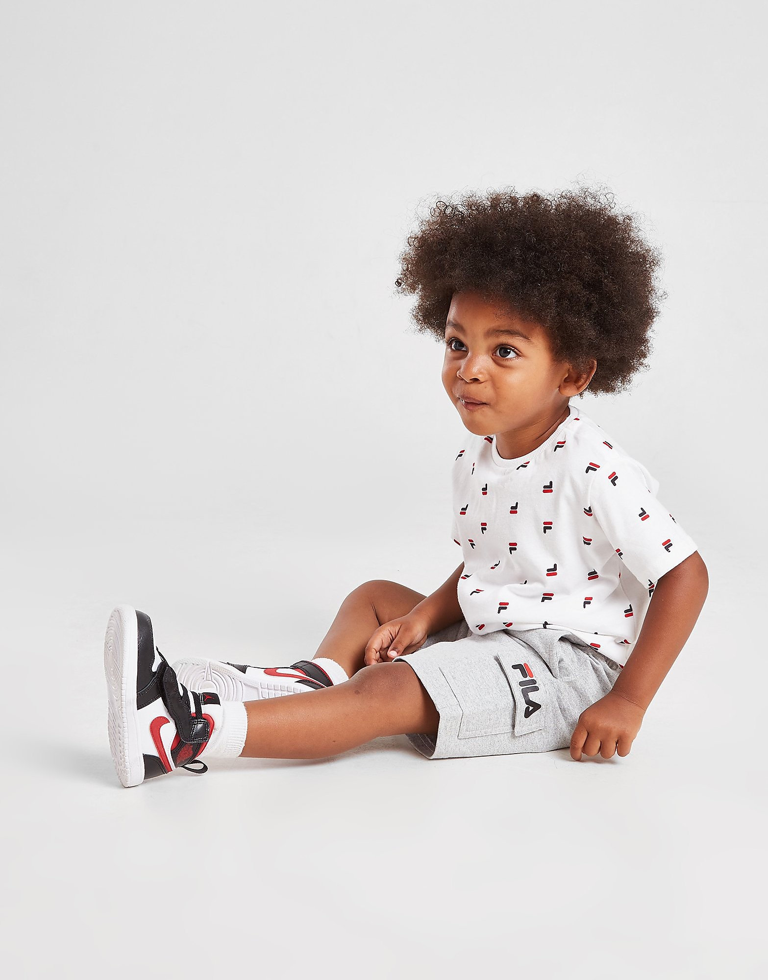 Fila Oskar All Over Print T-Shirt/Shorts Set Infant - Only at JD - White/Grey - Kids, White/Grey