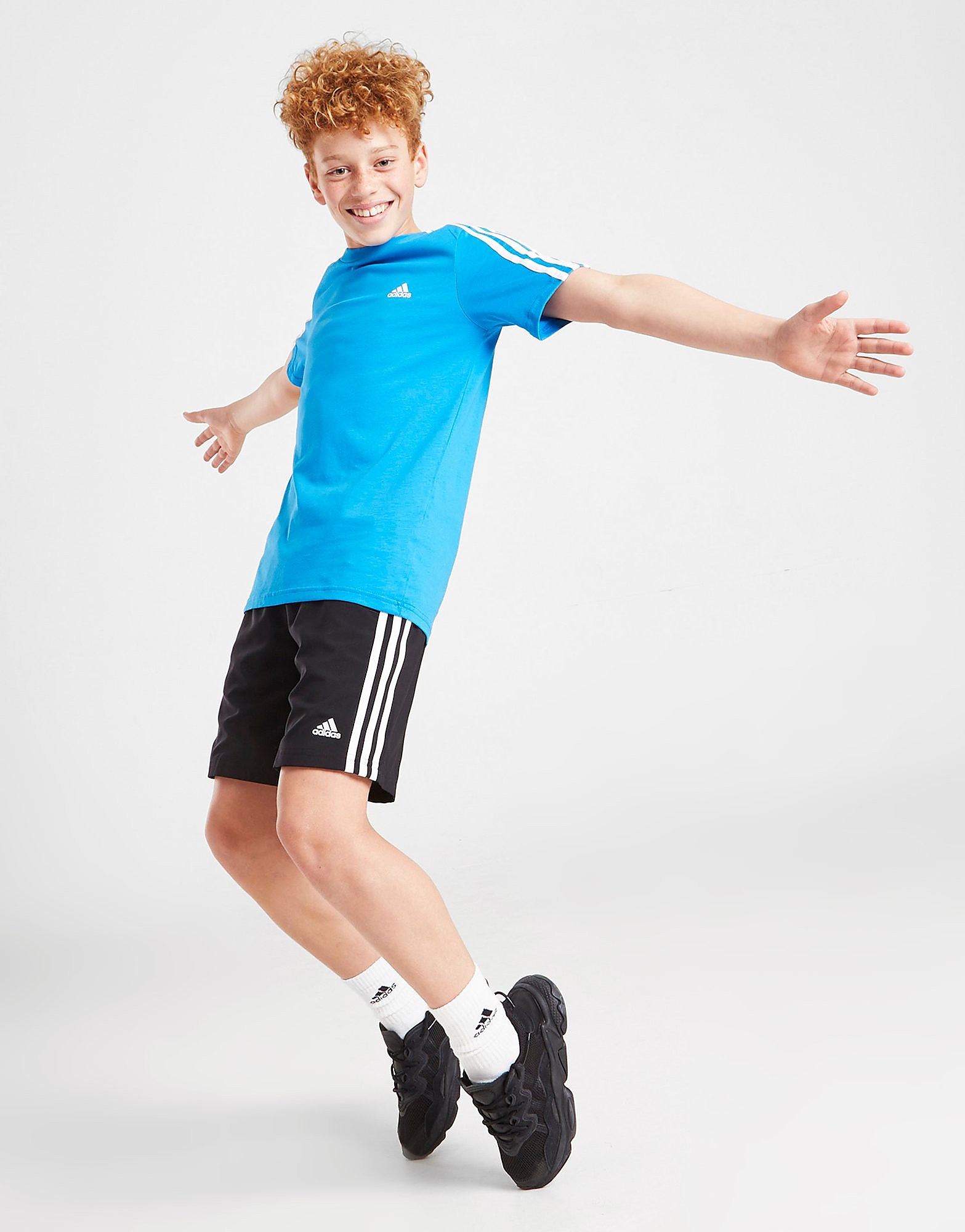 

adidas Woven 3-Stripes Shorts Junior - Black / White - Kids, Black / White