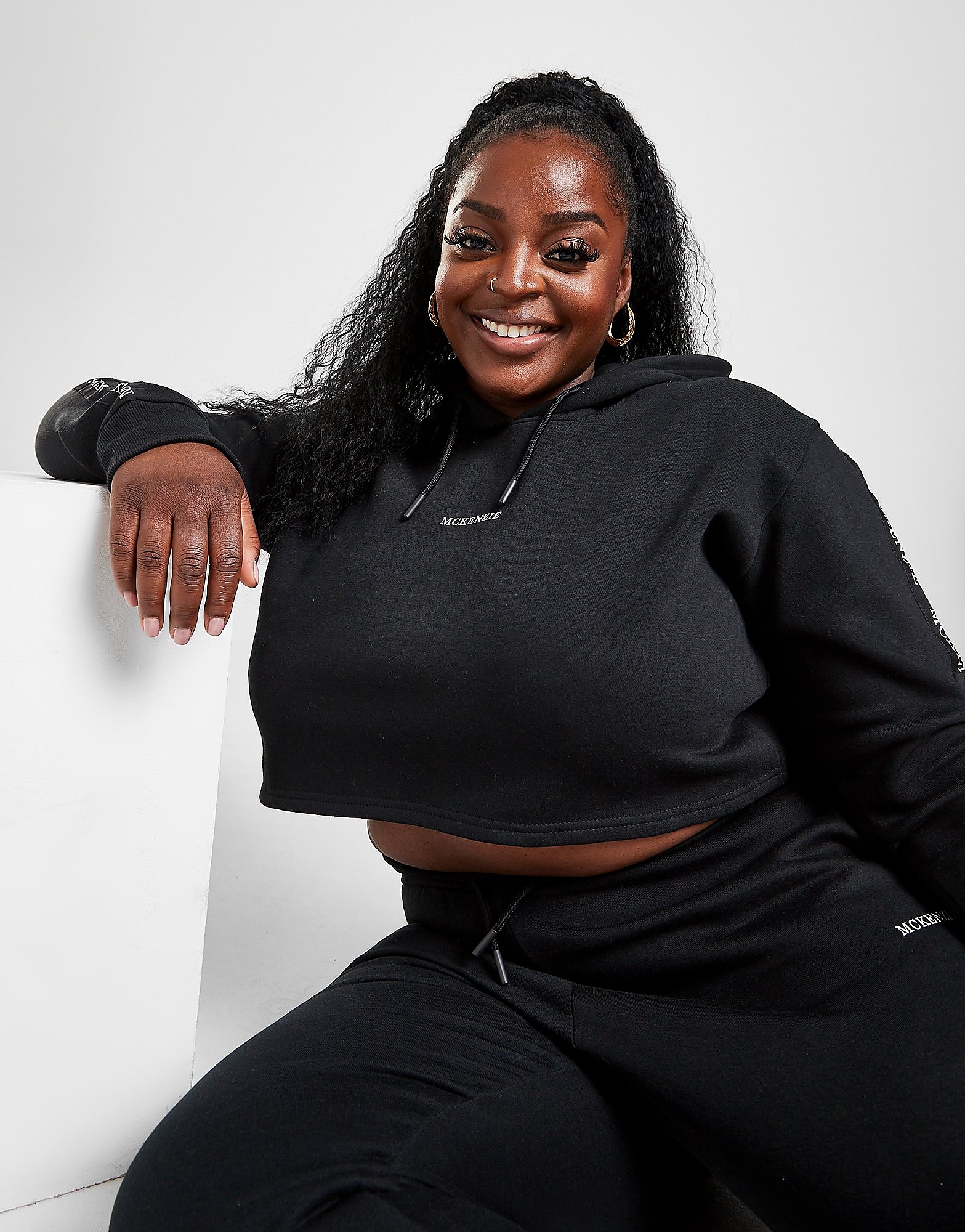 McKenzie Tape Crop Plus Size Hoodie - Only at JD - Black - Womens, Black