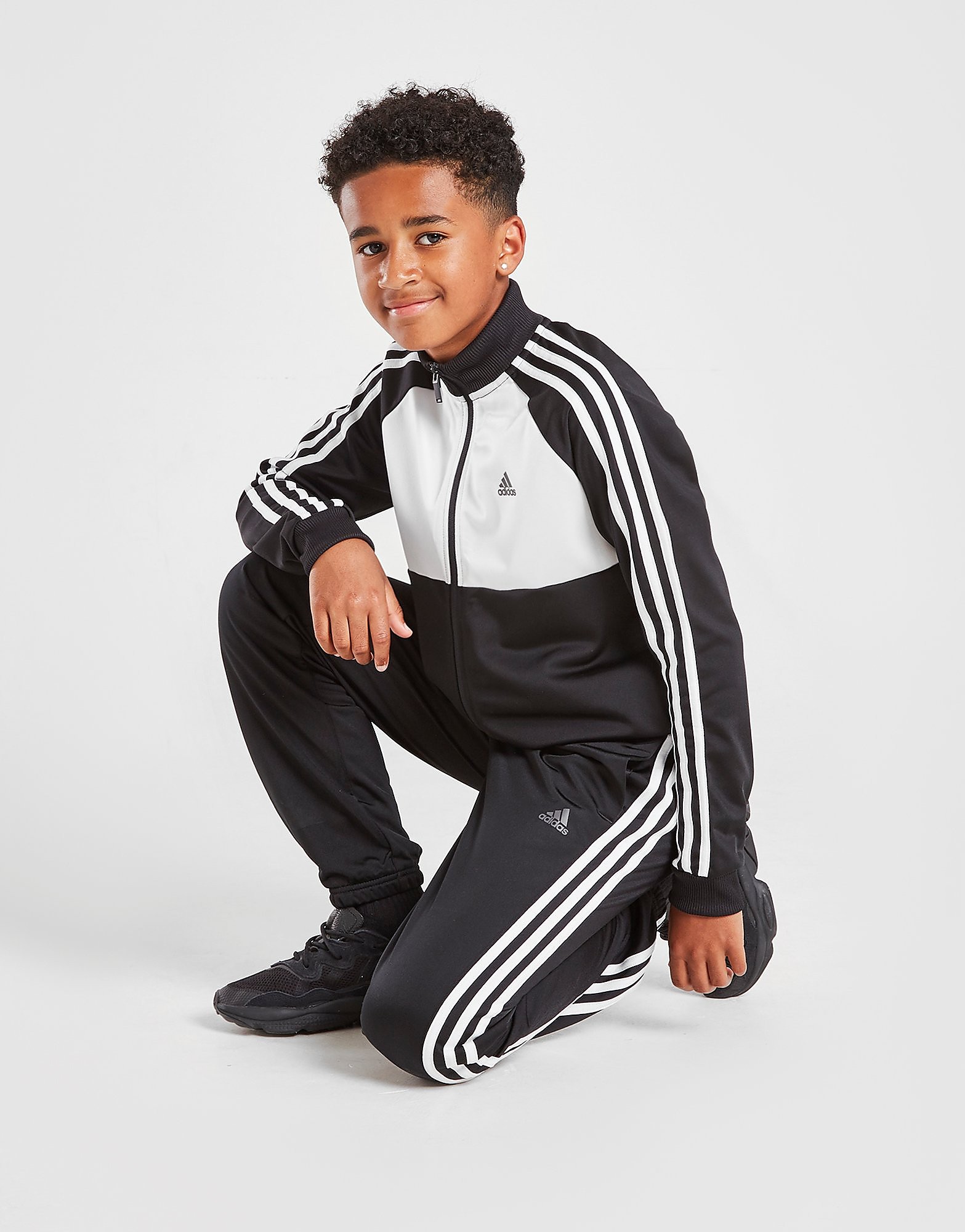 

adidas 3-Stripes Poly Full Zip Tracksuit Junior - Black/White - Kids, Black/White