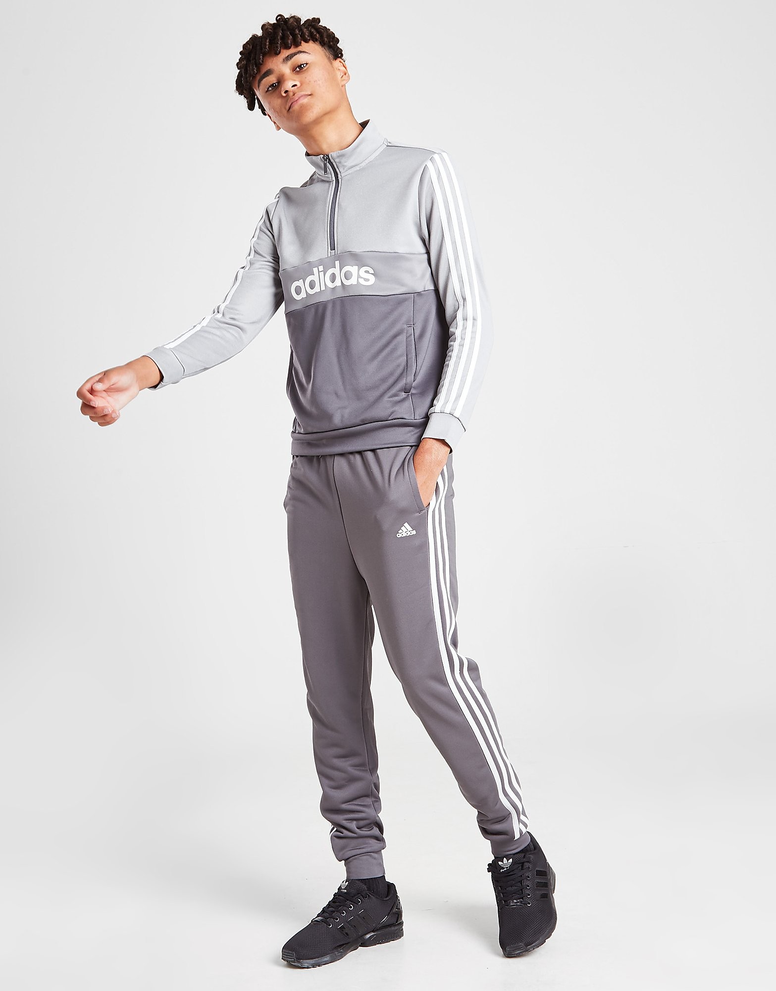 

adidas 1/4 Zip Poly Tracksuit Junior - Grey - Kids, Grey