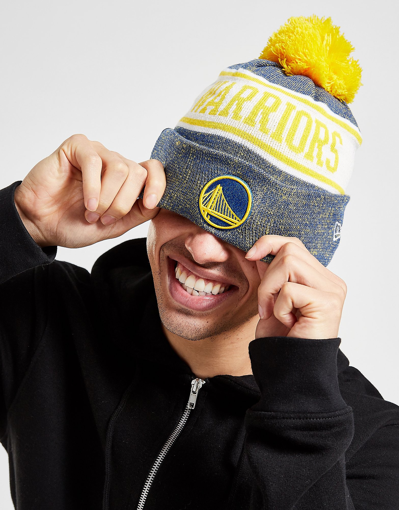 

New Era NBA Golden State Warriors Pom Beanie Hat - Only at JD - Blue/Yellow - Womens, Blue/Yellow