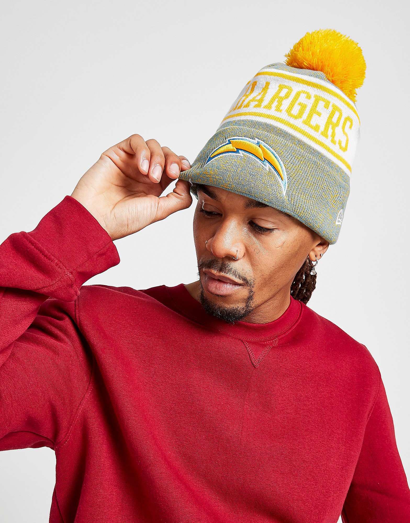 

New Era NFL Los Angeles Chargers Pom Beanie Hat - Only at JD - Blue/Yellow - Womens, Blue/Yellow
