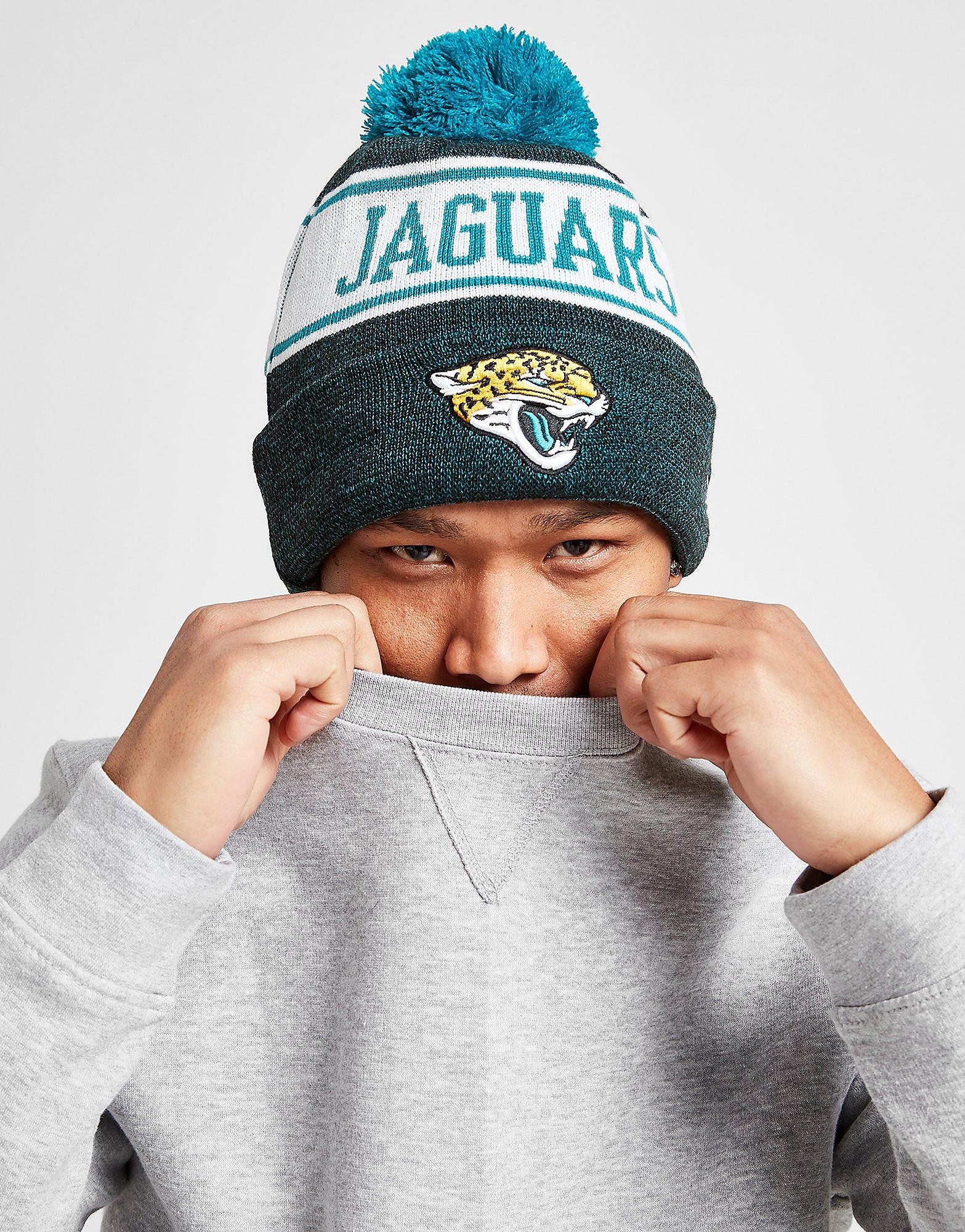 New Era NFL Jacksonville Jaguars Pom Beanie Hat - Only at JD - Blue/Black - Womens, Blue/Black