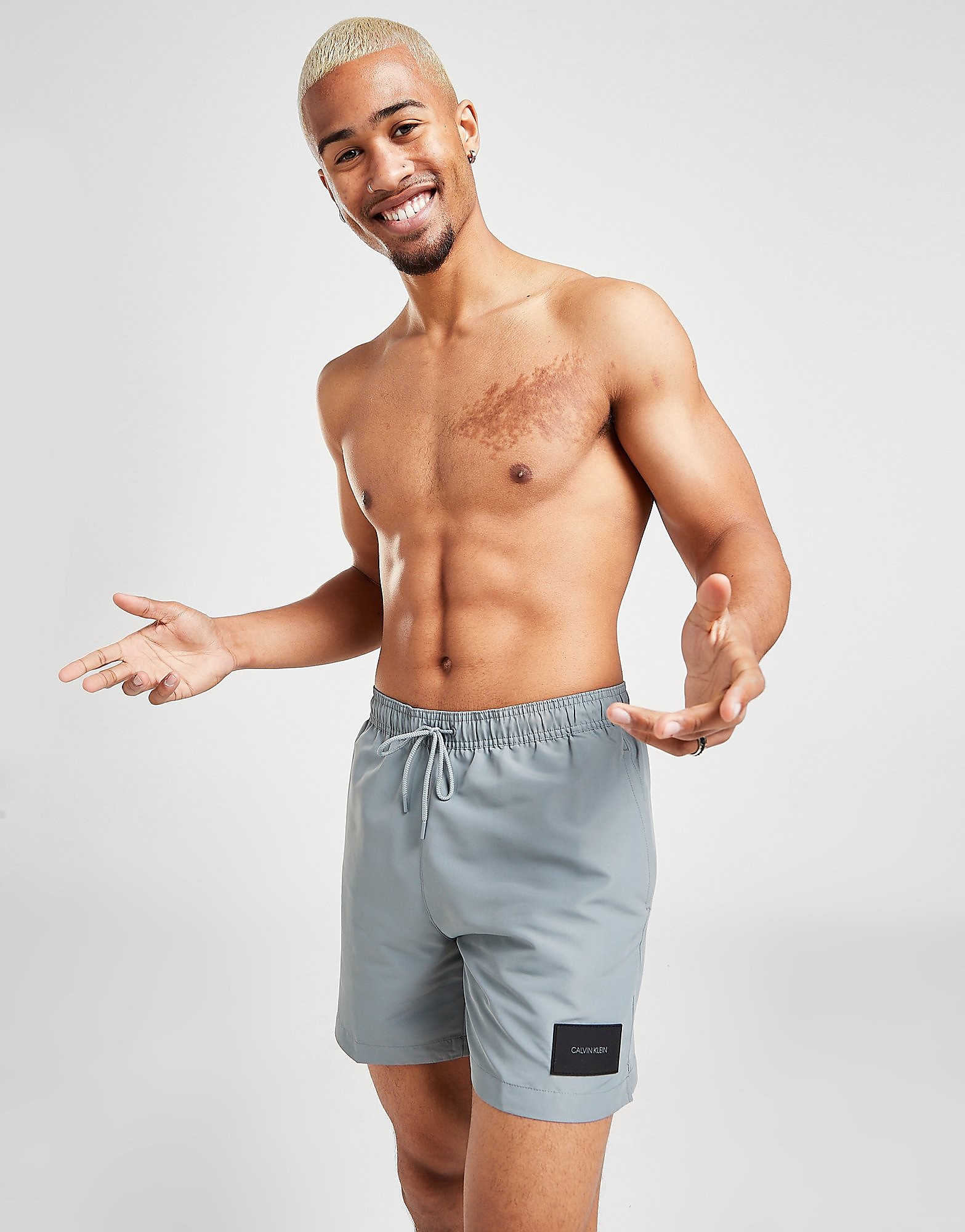 

Calvin Klein Badge Swim Shorts - Grey - Mens, Grey