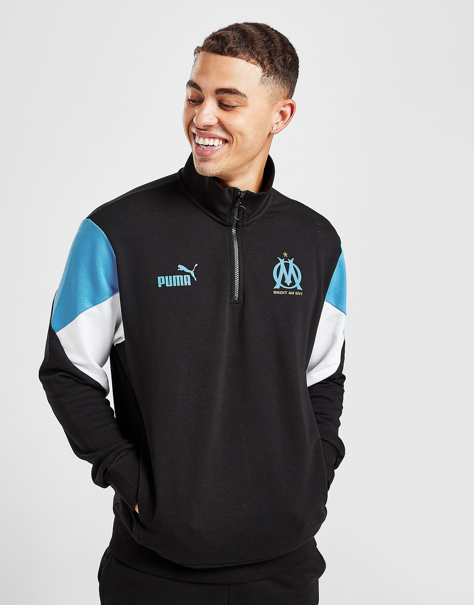 Puma Olympique Marseille Culture 1/2 Zip Top - Black - Mens, Black
