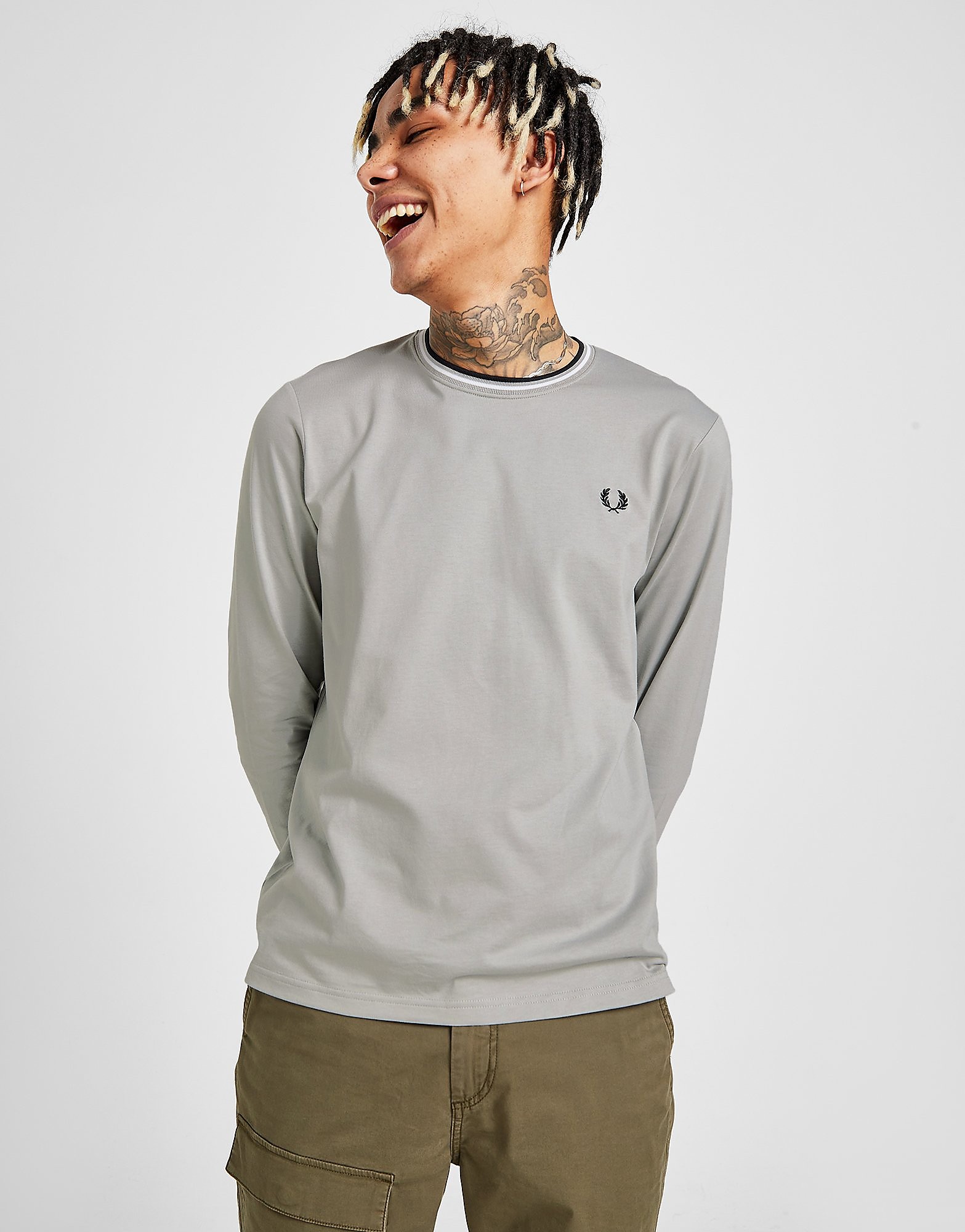 

Fred Perry Twin Tip Long Sleeve T-Shirt - Only at JD - Grey - Mens, Grey