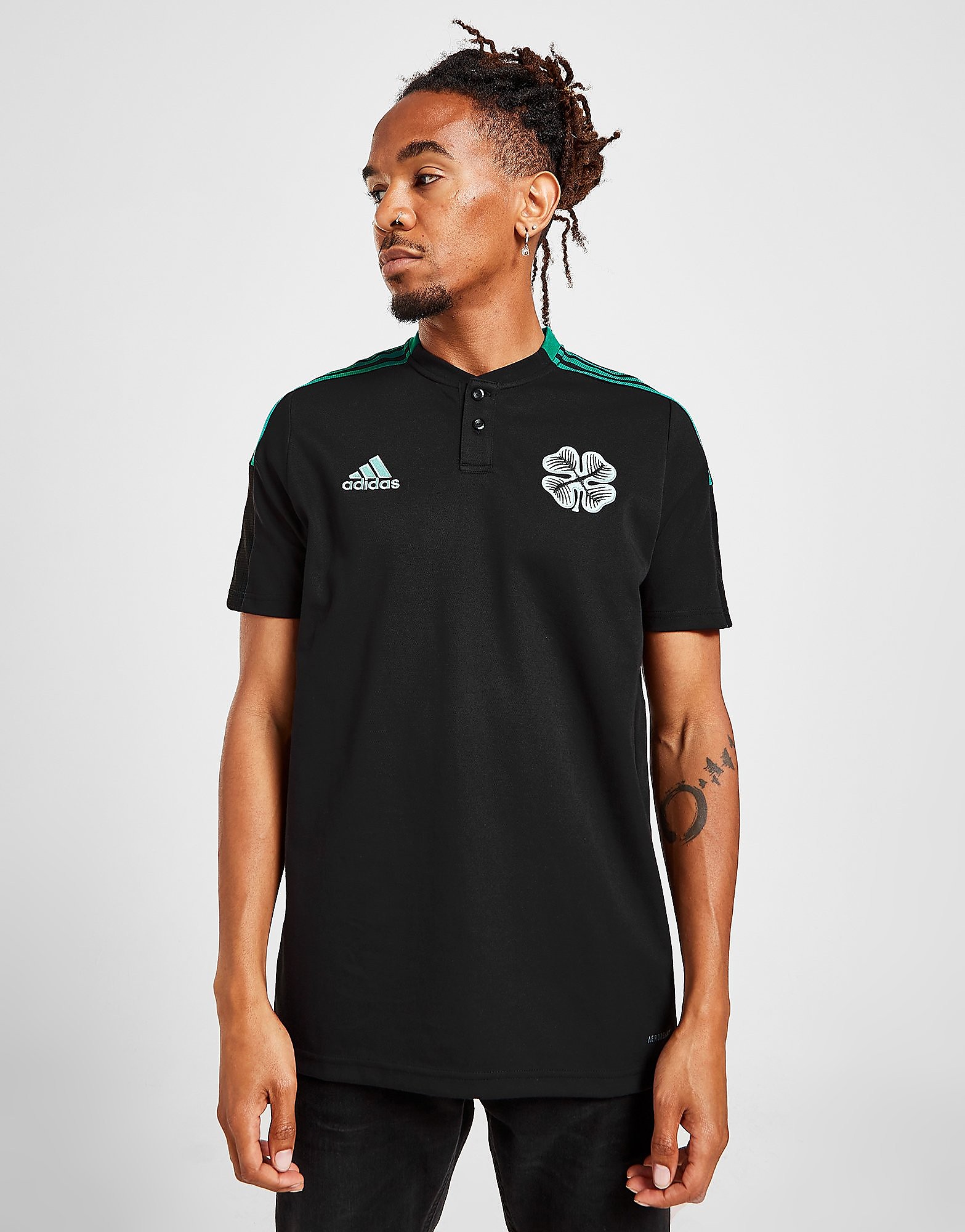 

adidas Celtic FC Cotton Training Polo Shirt - Black - Mens, Black