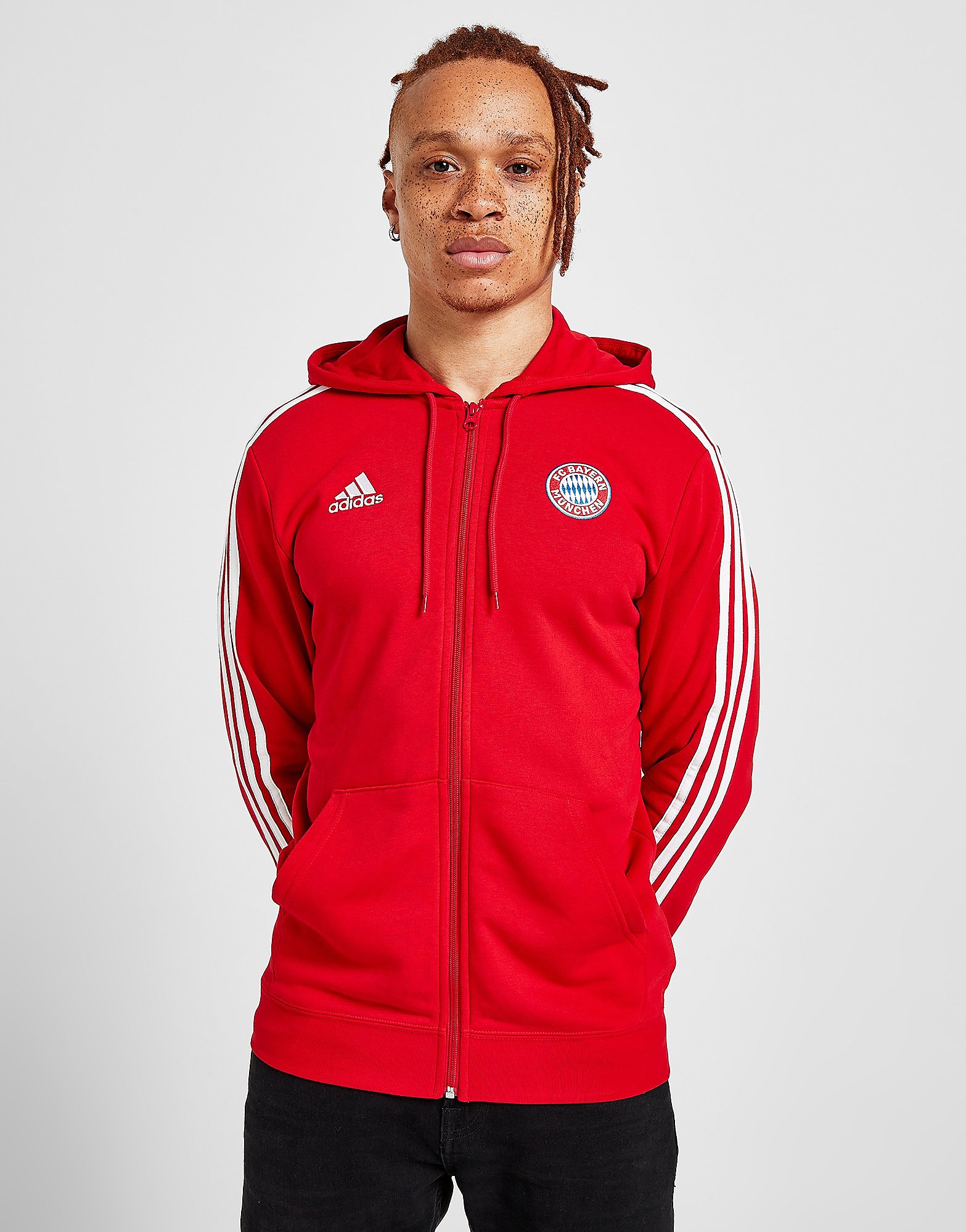 Adidas fc bayern 3-stripes full zip hoodie - mens, punainen, adidas