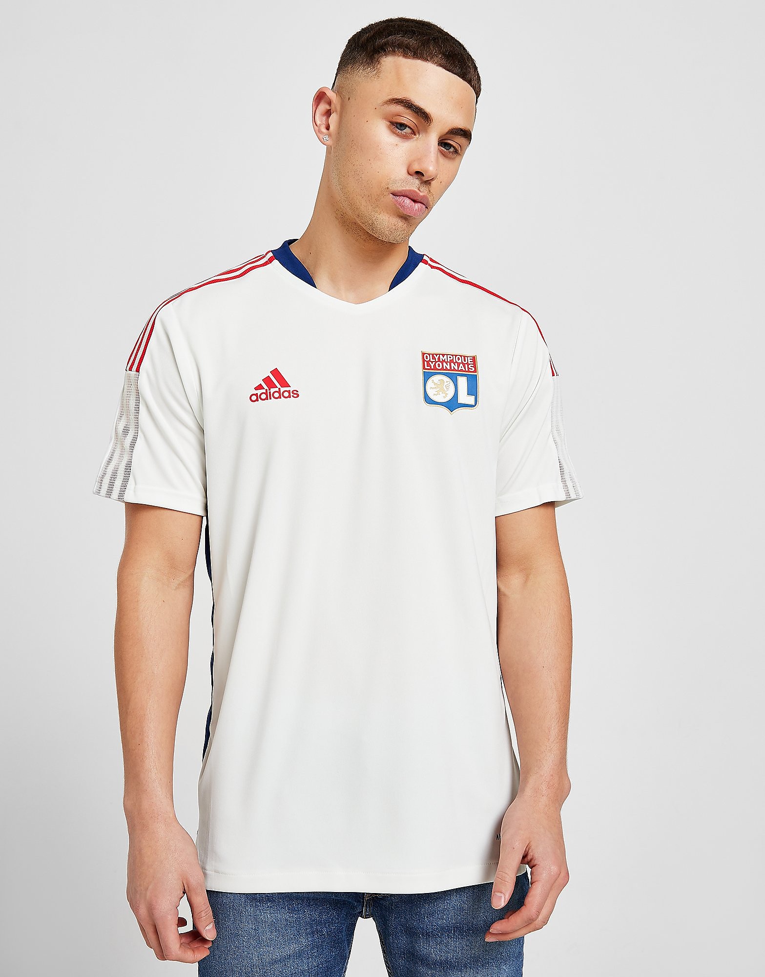 

adidas Olympique Lyon 2021/22 Tiro Training Shirt - White Tint / Victory Blue/Blue - Mens, White Tint / Victory Blue/Blue