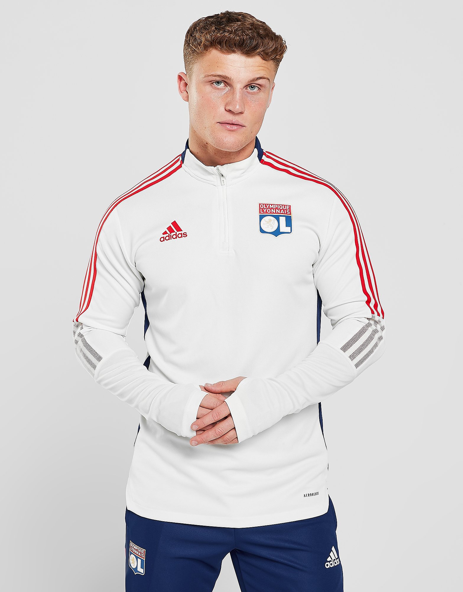 

adidas Olympique Lyon 2021/22 Tiro Training Top - White Tint / Victory Blue/Blue - Mens, White Tint / Victory Blue/Blue