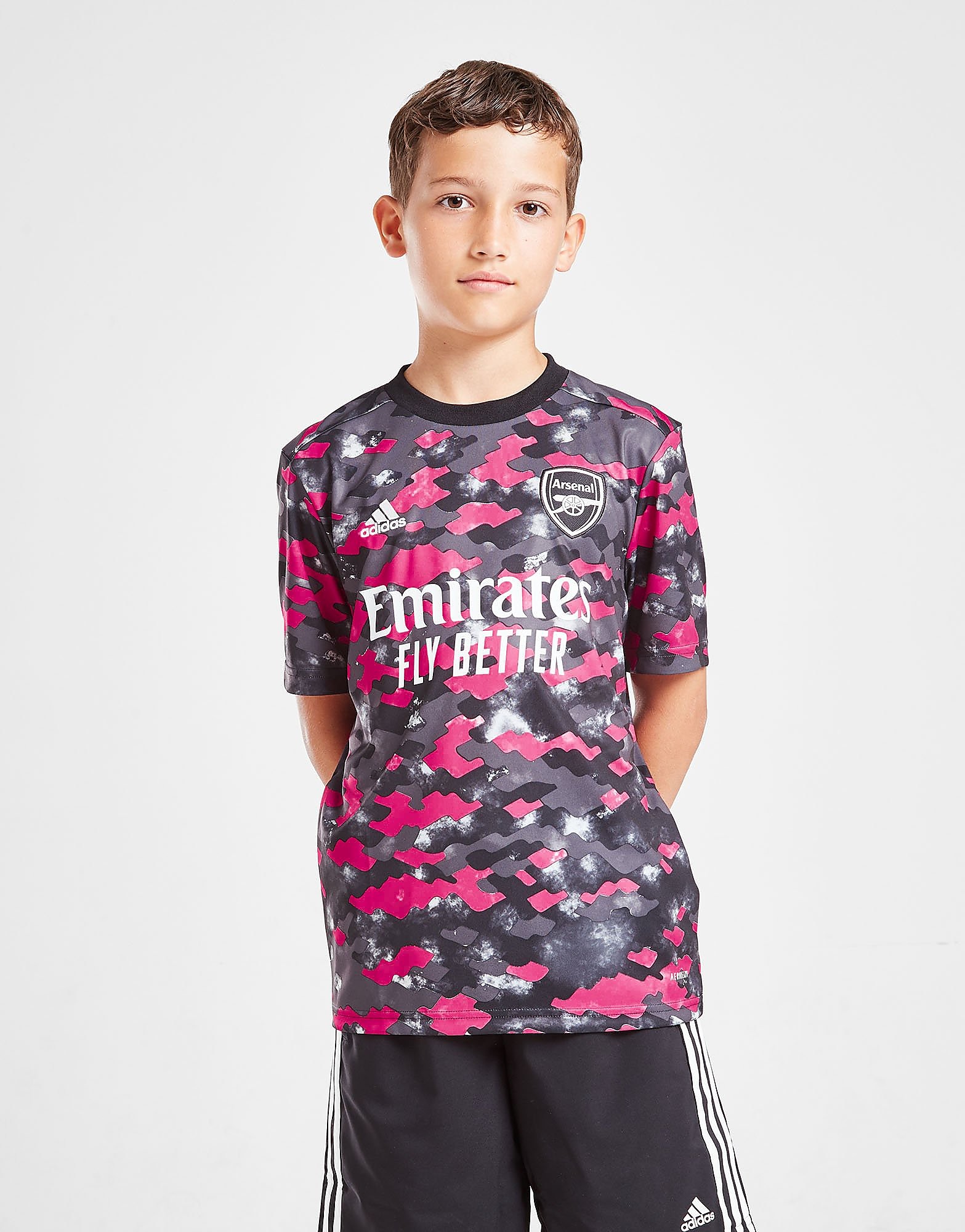 

adidas Arsenal FC 2021/22 Pre Match Shirt Junior - Pink / Dgh Solid Grey / Black - Kids, Pink / Dgh Solid Grey / Black