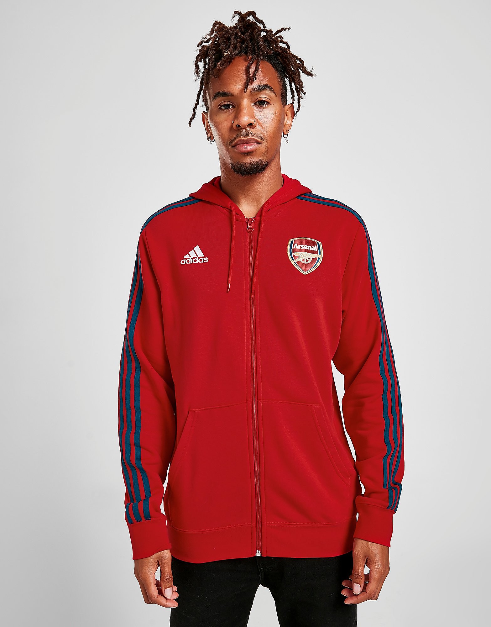 adidas Arsenal FC 3-Stripes Full Zip Hoodie - Scarlet - Mens, Scarlet