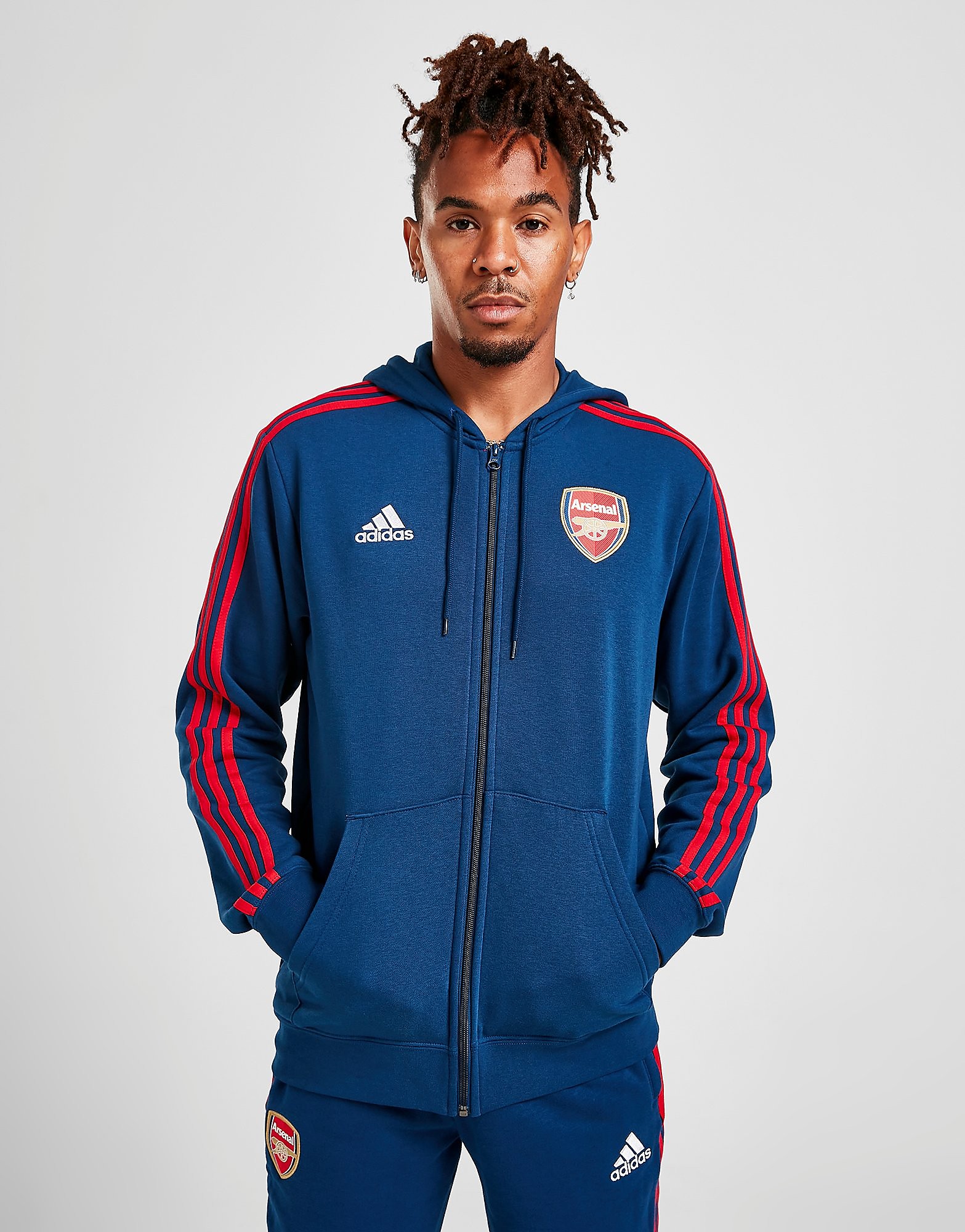 

adidas Arsenal FC 3-Stripes Full Zip Hoodie - Mystery Blue - Mens, Mystery Blue