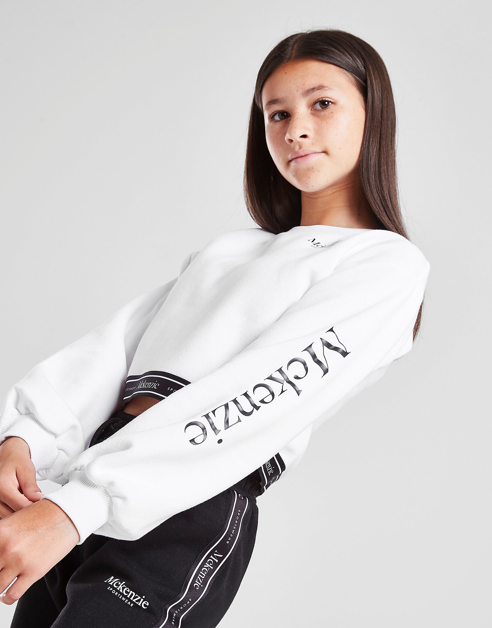 

McKenzie Girls' Isla Tape Crop Crew Neck Sweatshirt Junior - White - Kids, White