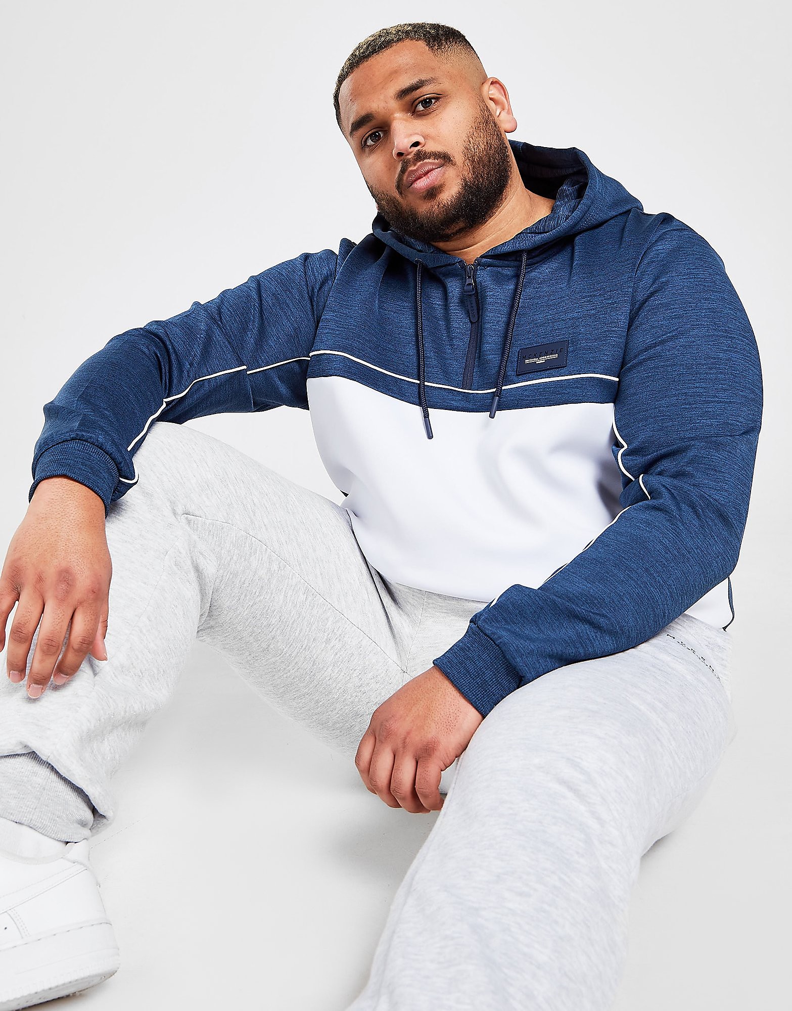 

McKenzie Adam Poly 1/4 Zip Hoodie - Only at JD - Blue/White - Mens, Blue/White