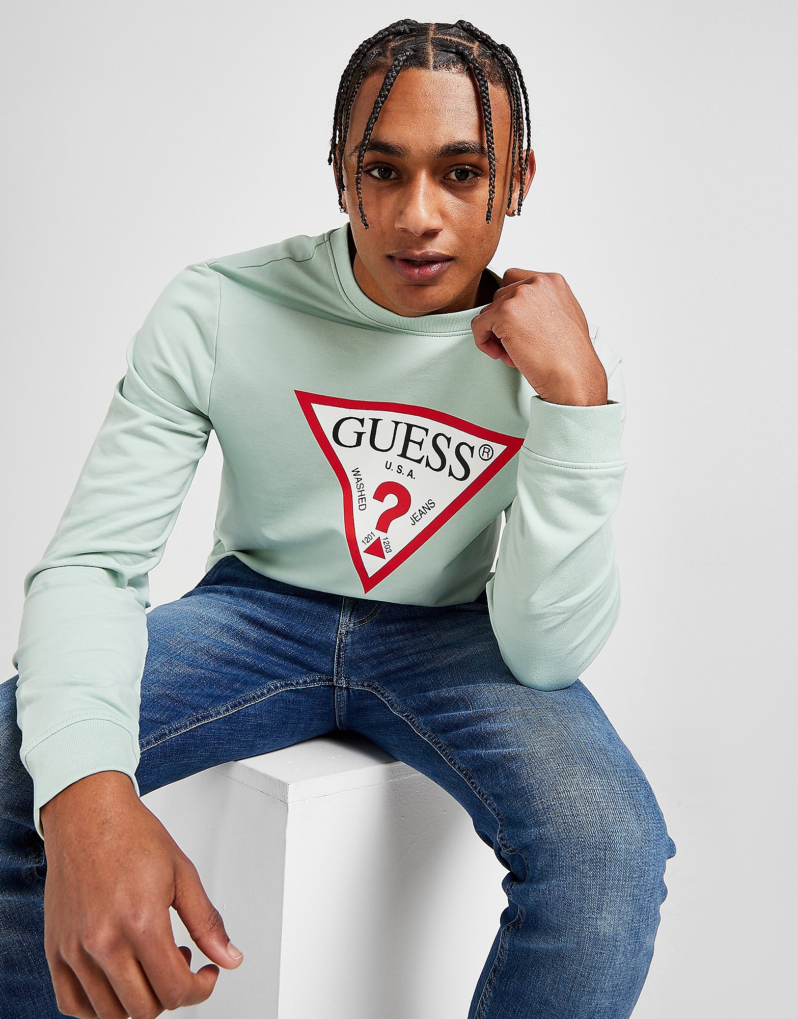 

GUESS Triangle Logo Sweatshirt - Green - Mens, Green