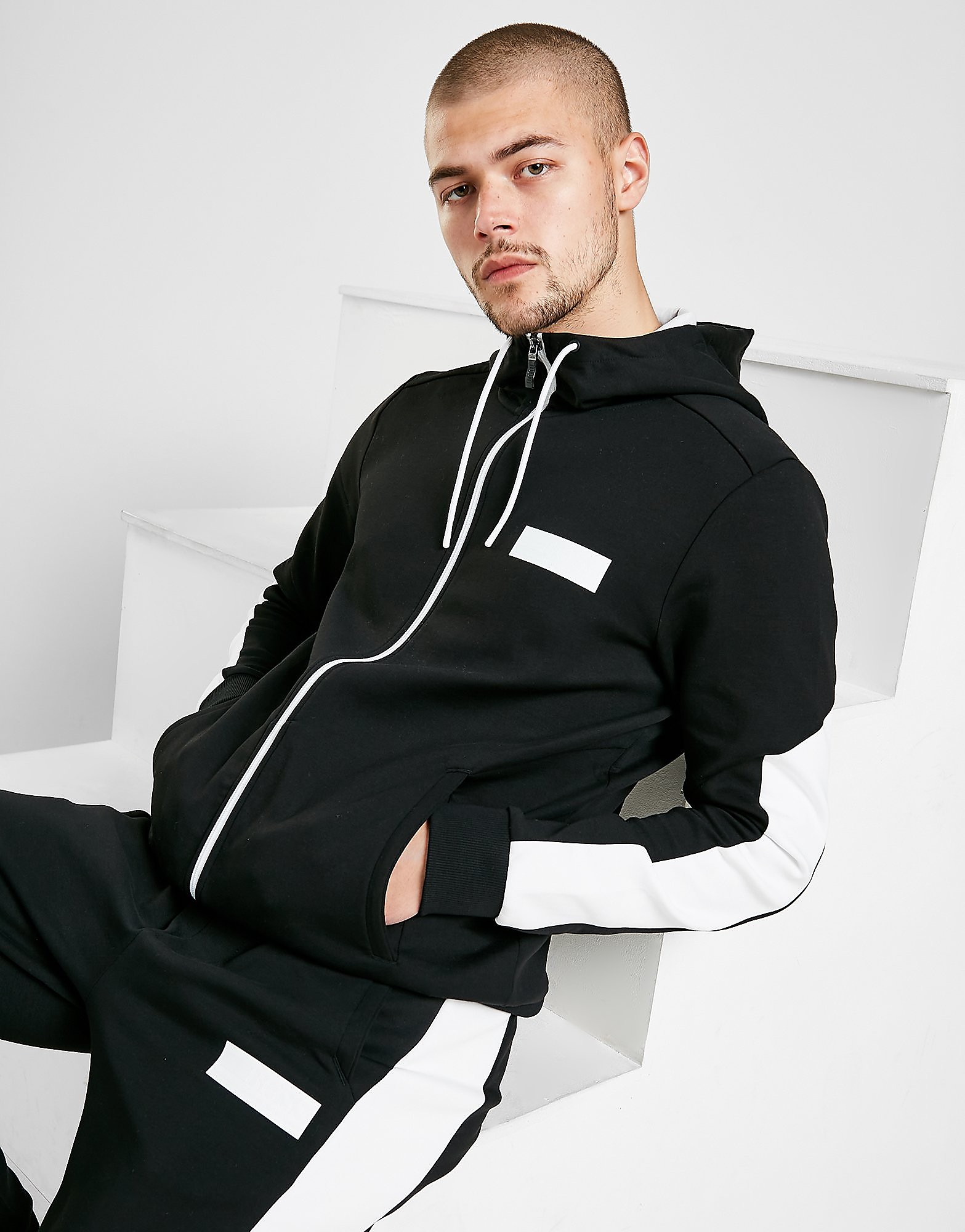 

BOSS Saggy Box Hoodie - Black/White - Mens, Black/White