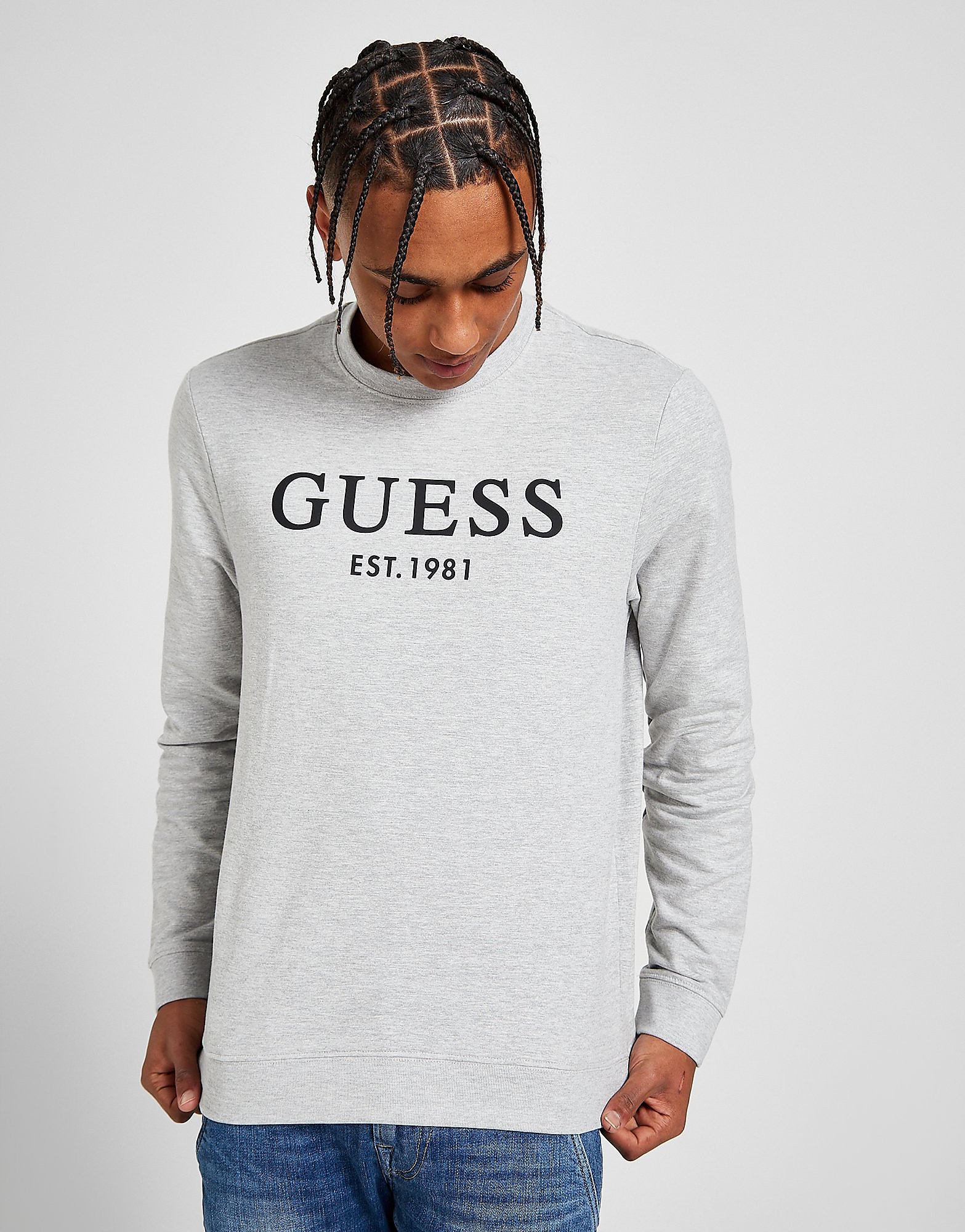 

GUESS Linear Logo Crew Sweatshirt - Grey - Mens, Grey