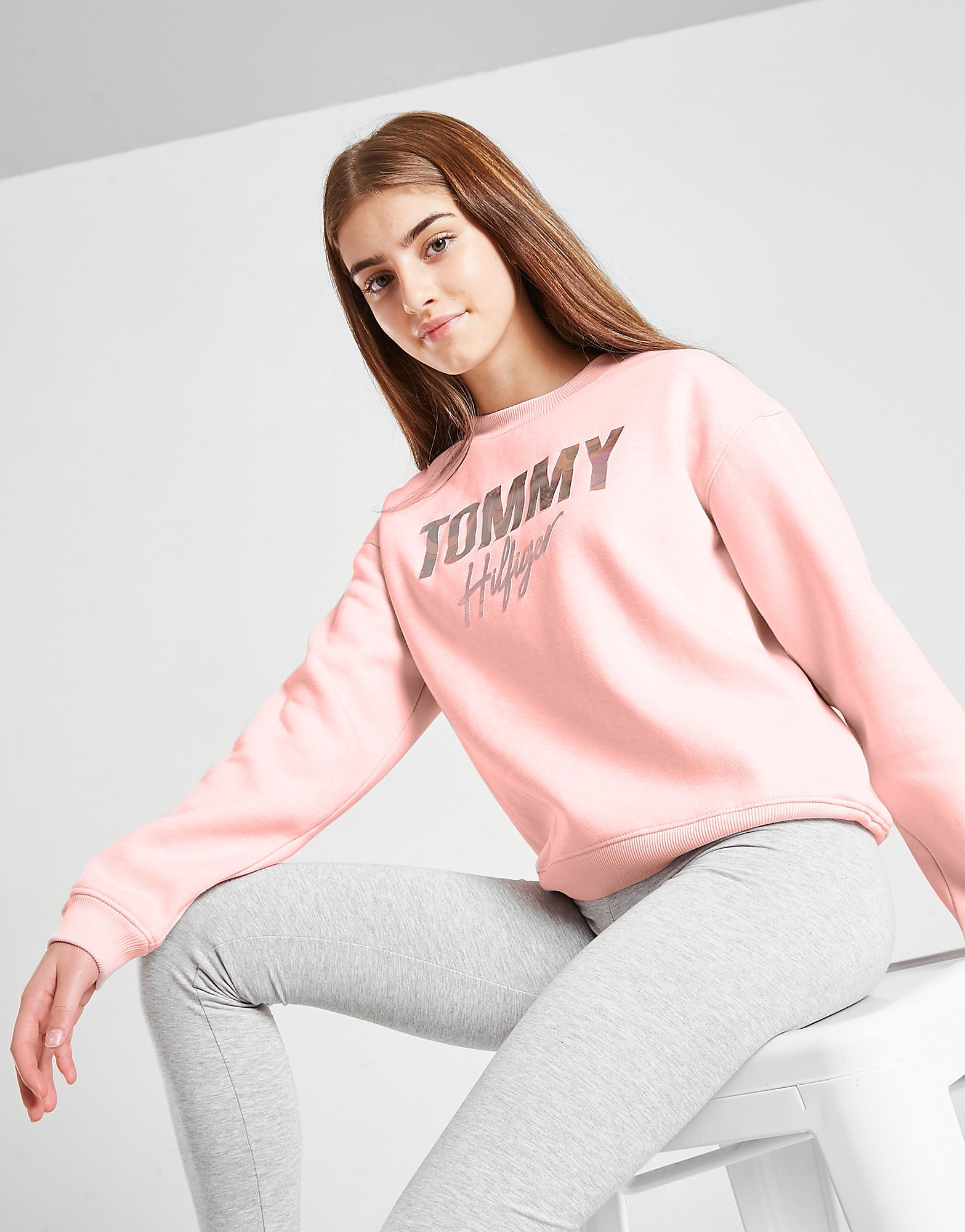 

Tommy Hilfiger Girls' Script Crew Sweatshirt Junior - Pink - Kids, Pink