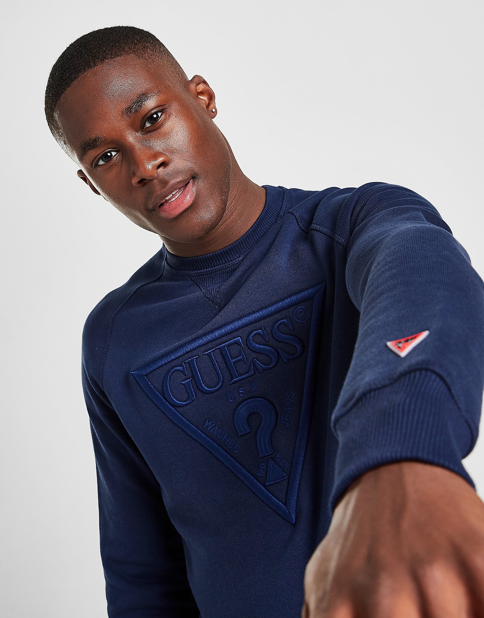 

GUESS Tonal Triangle Logo Sweatshirt - Navy - Mens, Navy