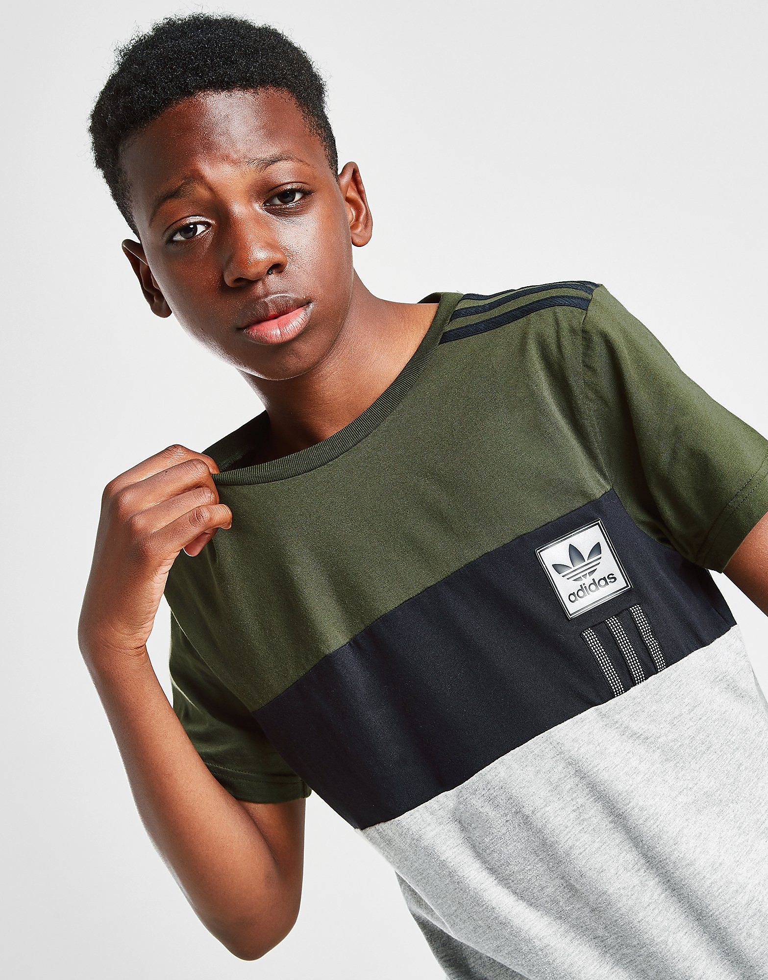 

adidas Originals Tech T-Shirt Junior - Only at JD - Grey/Green - Kids, Grey/Green
