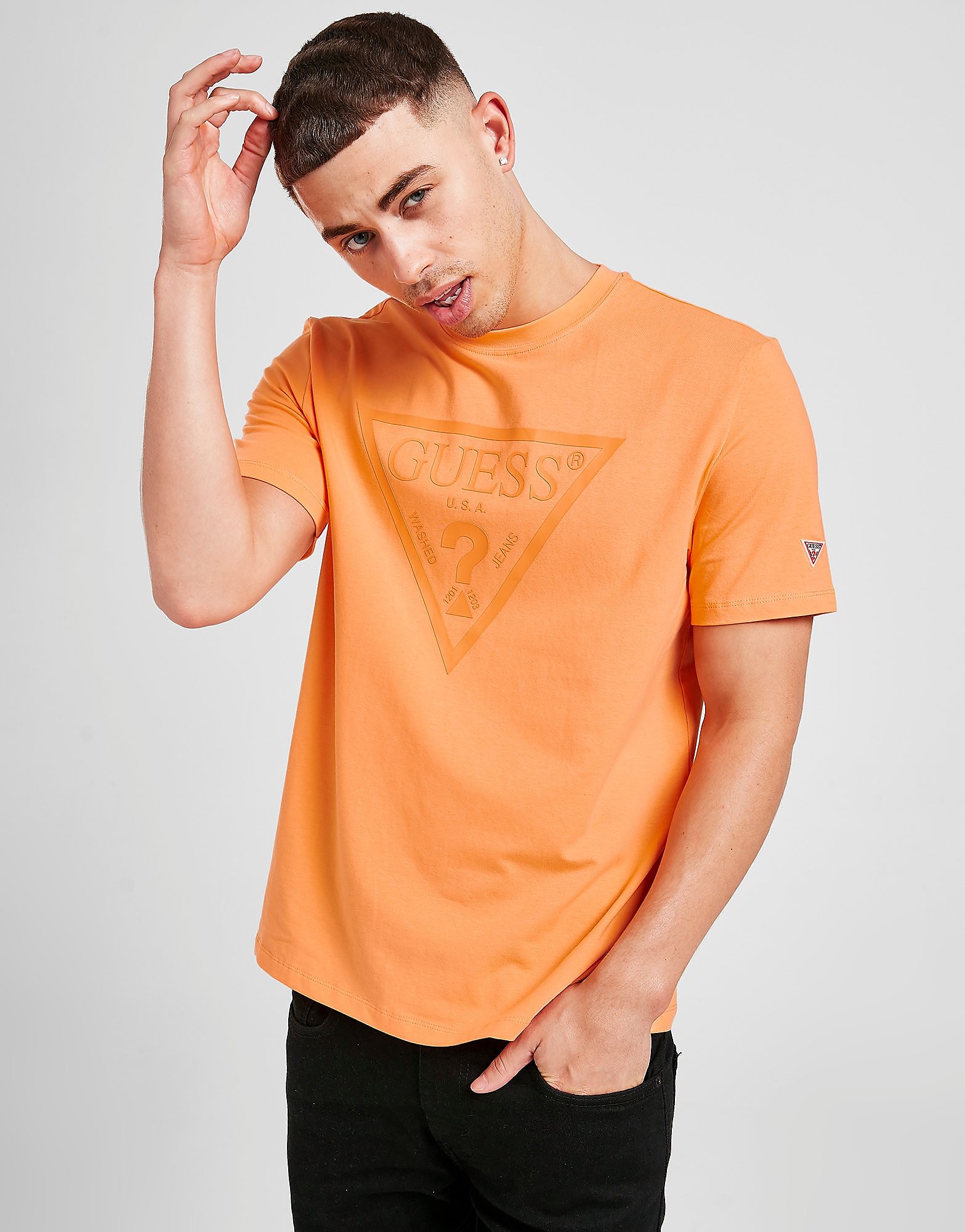 

GUESS Sport Large Triangle Logo T-Shirt - Orange - Mens, Orange