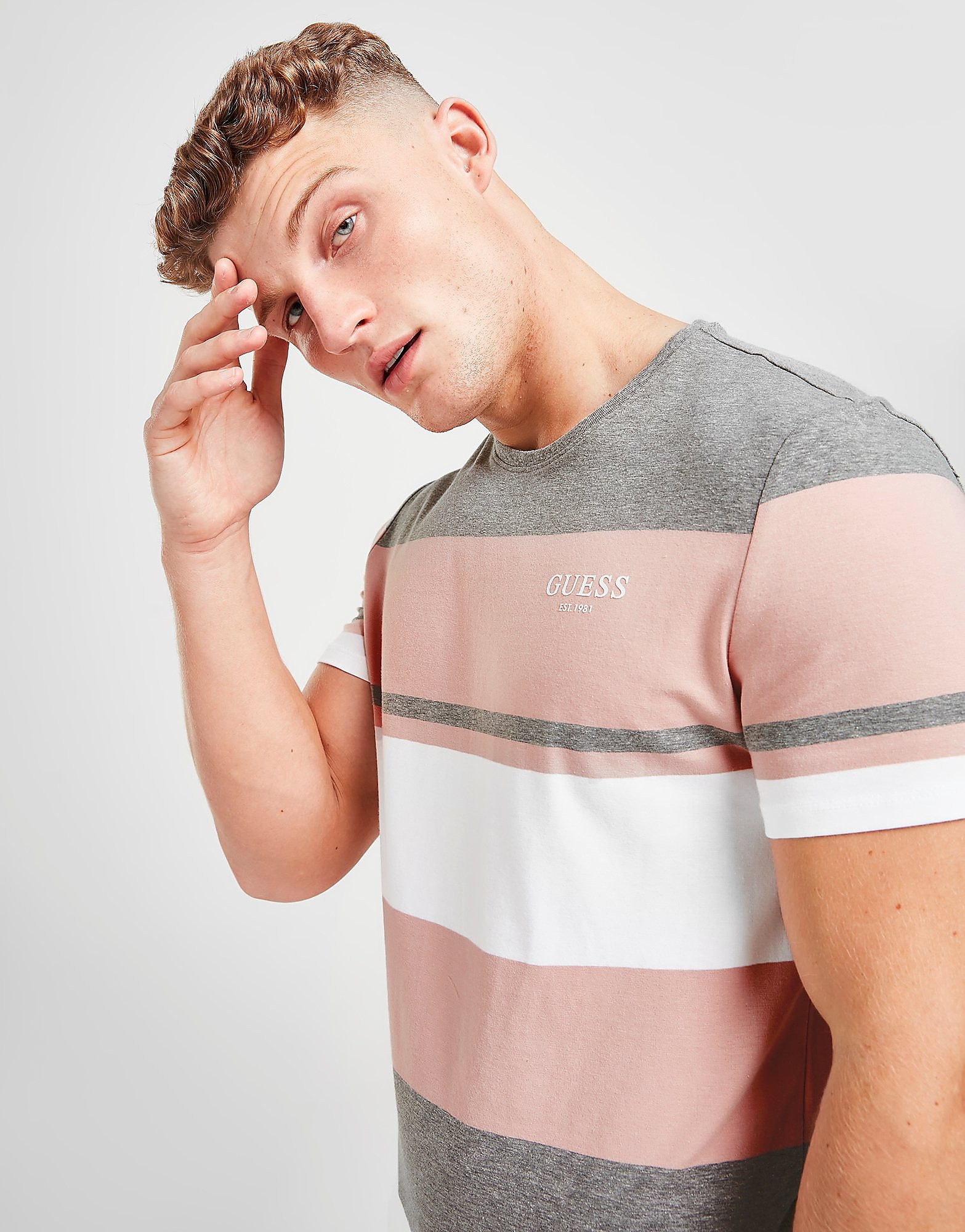 

GUESS Colour Block Stripe Short Sleeve T-Shirt - Pink - Mens, Pink