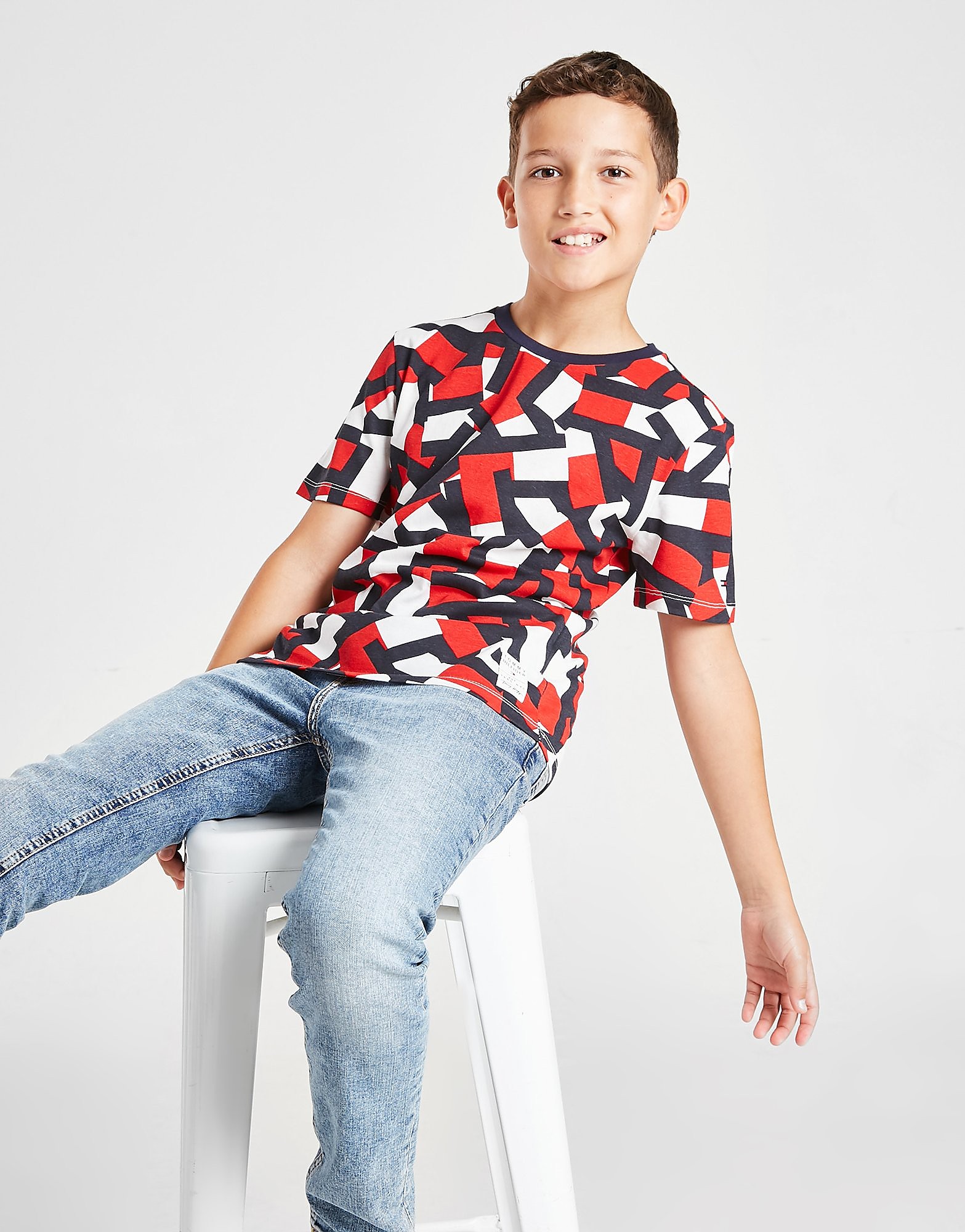 

Tommy Hilfiger All Over Print Short Sleeve T-Shirt Junior - Red - Kids, Red