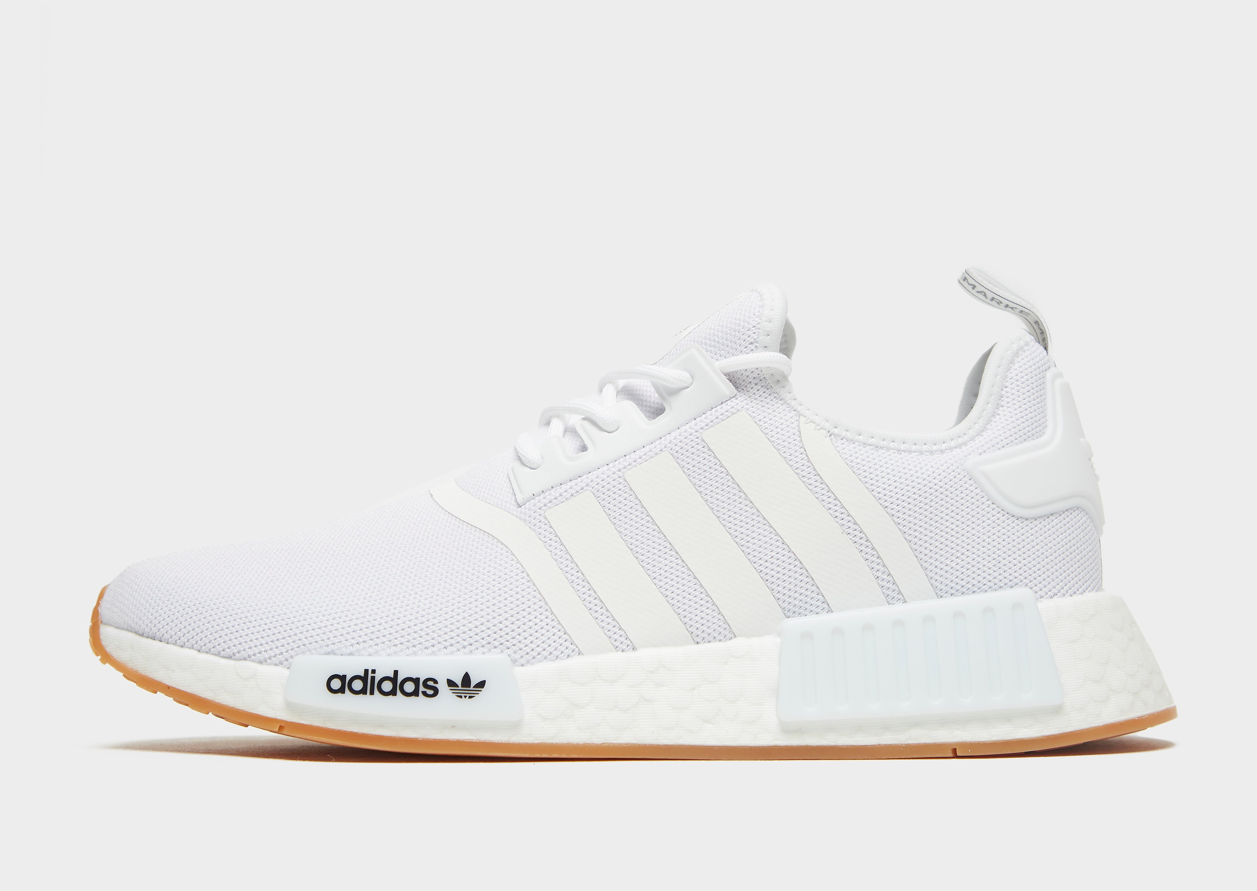 

adidas Originals NMD_R1 - Cloud White / Cloud White / Gum - Womens, Cloud White / Cloud White / Gum