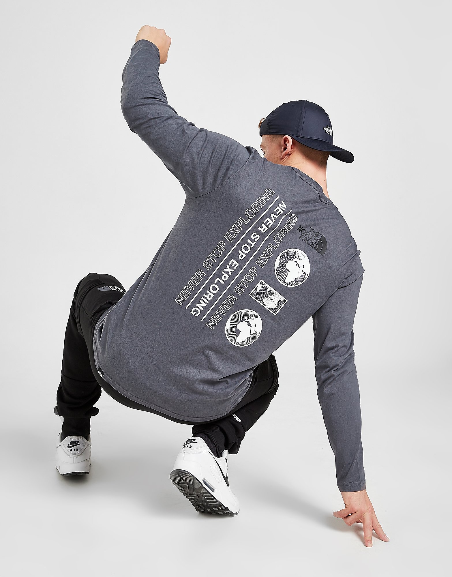 The North Face Map Long Sleeve T-Shirt - Only at JD - Grey - Mens, Grey