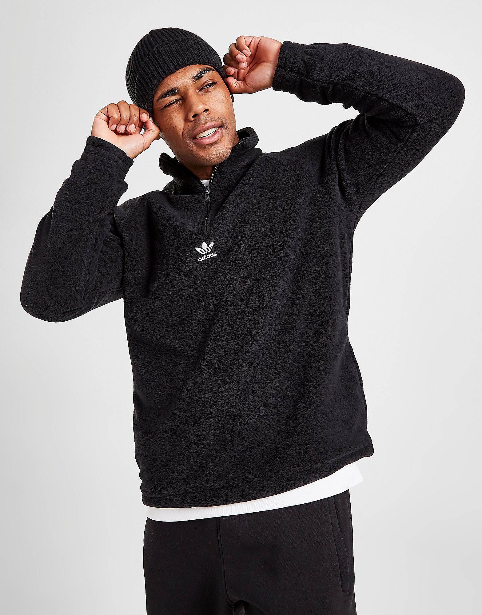 

adidas Originals Teddy Fleece Half Zip Sweatshirt - Black - Mens, Black