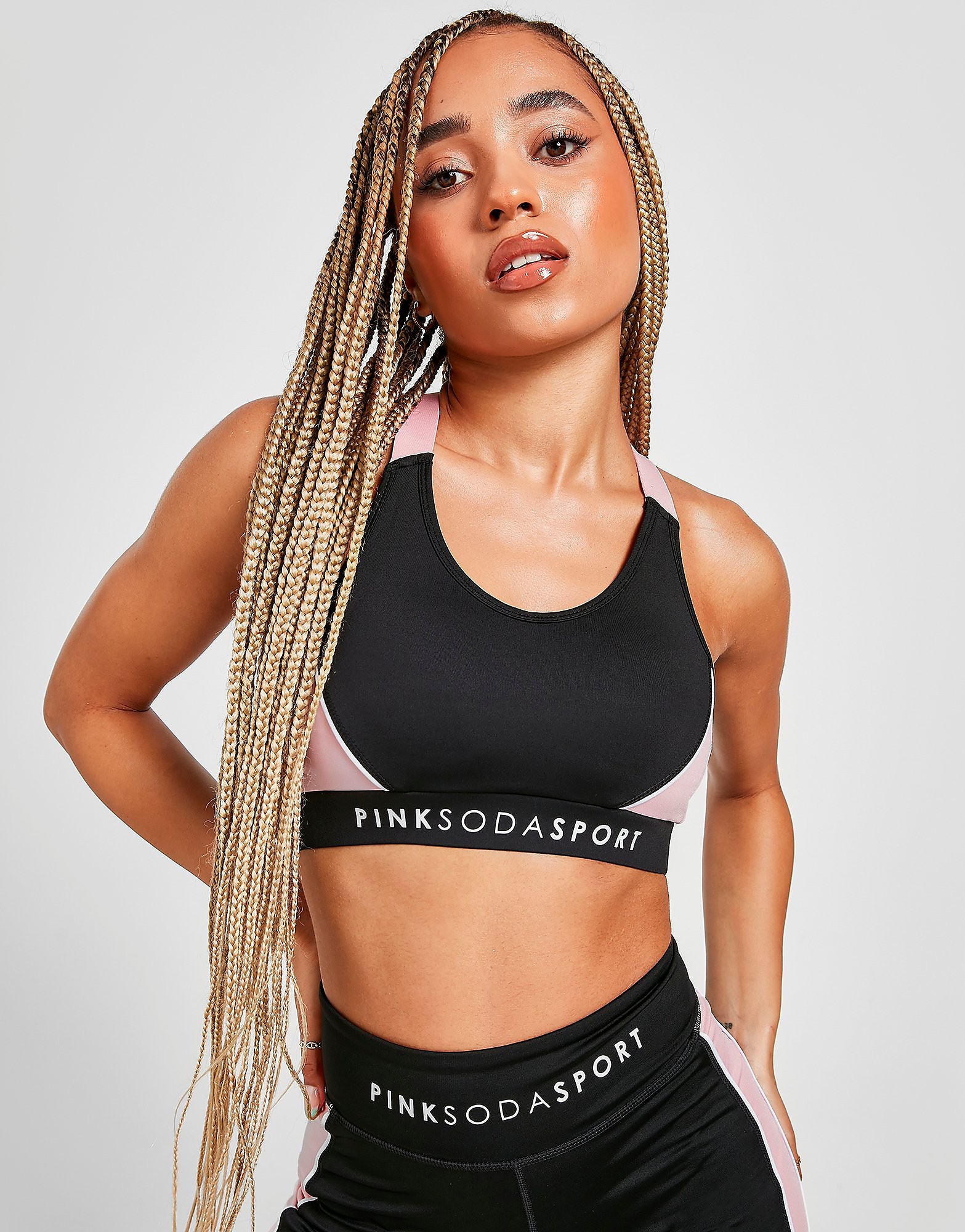 Pink Soda Sport Colour Block Sports Bra - Only at JD - BLACK/Pink - Womens, BLACK/Pink