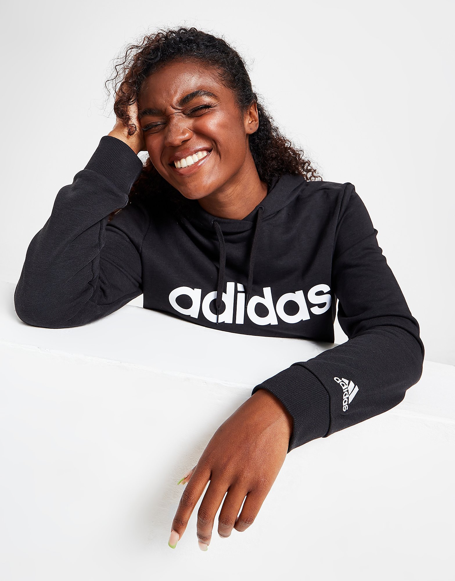 Adidas core linear overhead hoodie - womens, musta, adidas