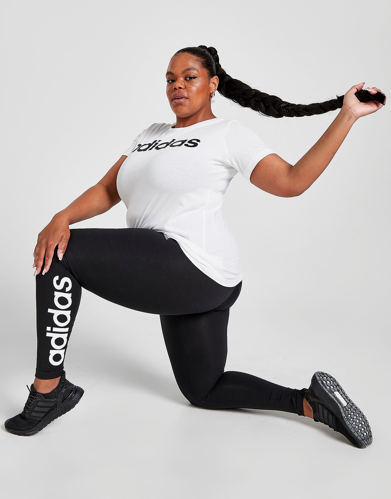 

adidas Core Linear Logo Plus Size Leggings - Black / White - Womens, Black / White