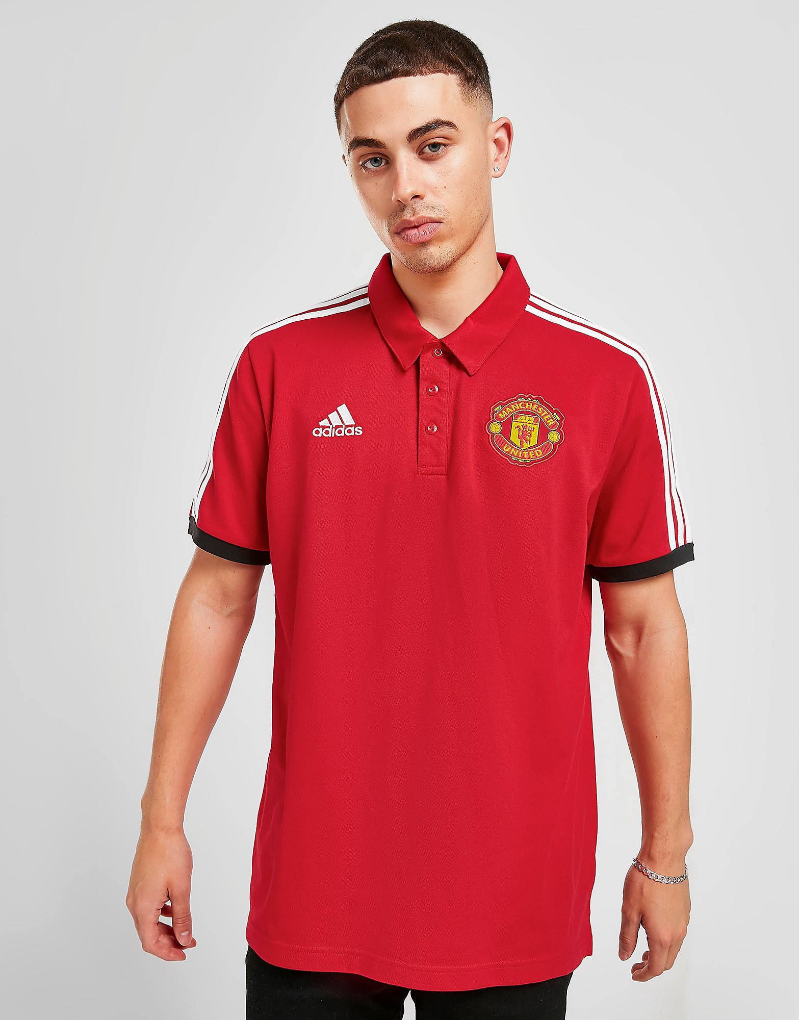 

adidas Manchester United FC 3-Stripes Polo Shirt - Real Red - Mens, Real Red