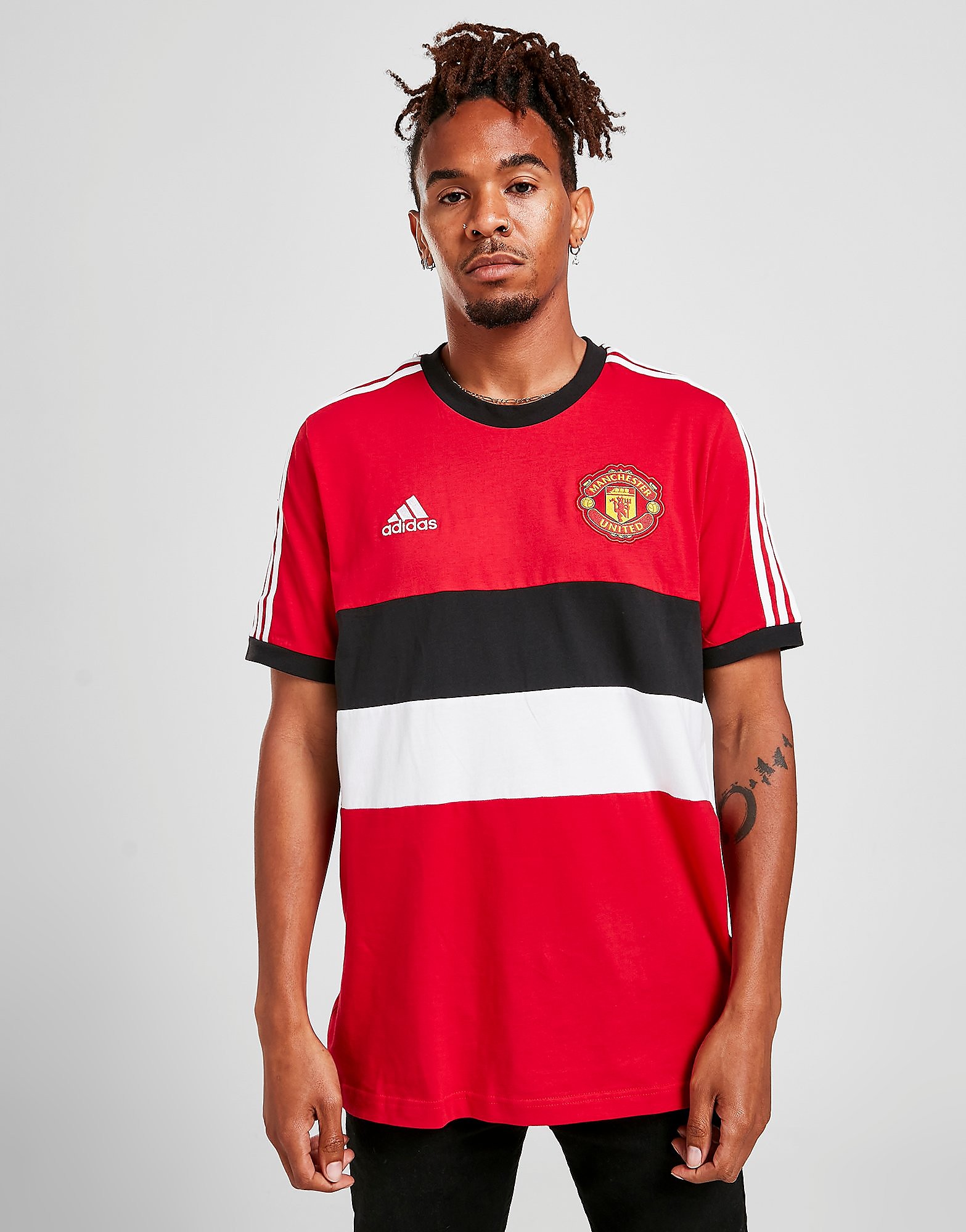 

adidas Manchester United FC 3-Stripes T-Shirt - Real Red - Mens, Real Red