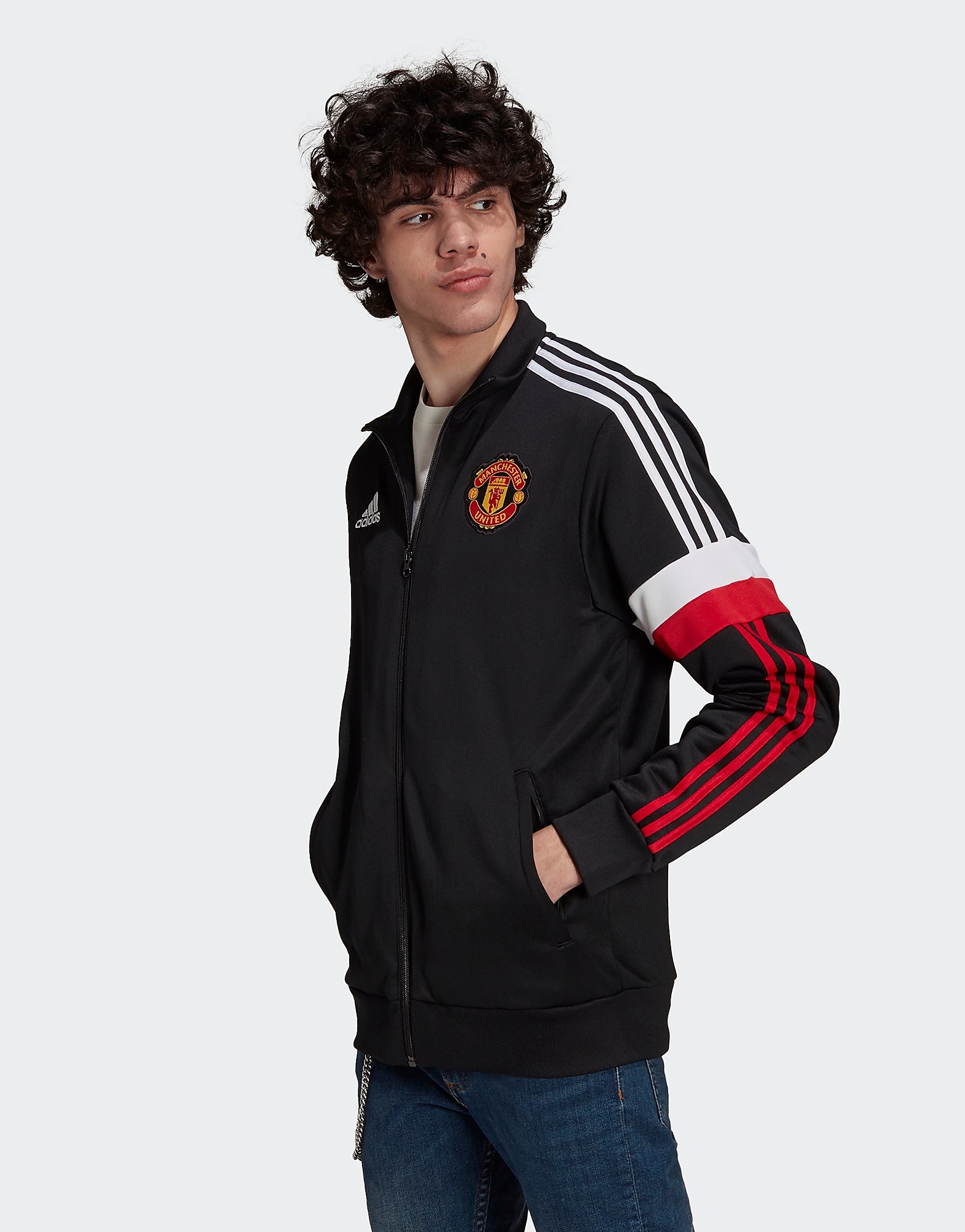

adidas Manchester United FC 3-Stripes Track Top - Black - Mens, Black