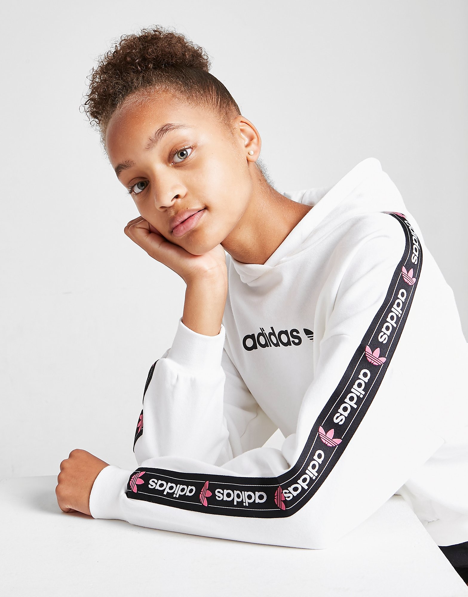

adidas Originals Girls' Tape Boyfriend Hoodie Junior - Only at JD - White - Kids, White