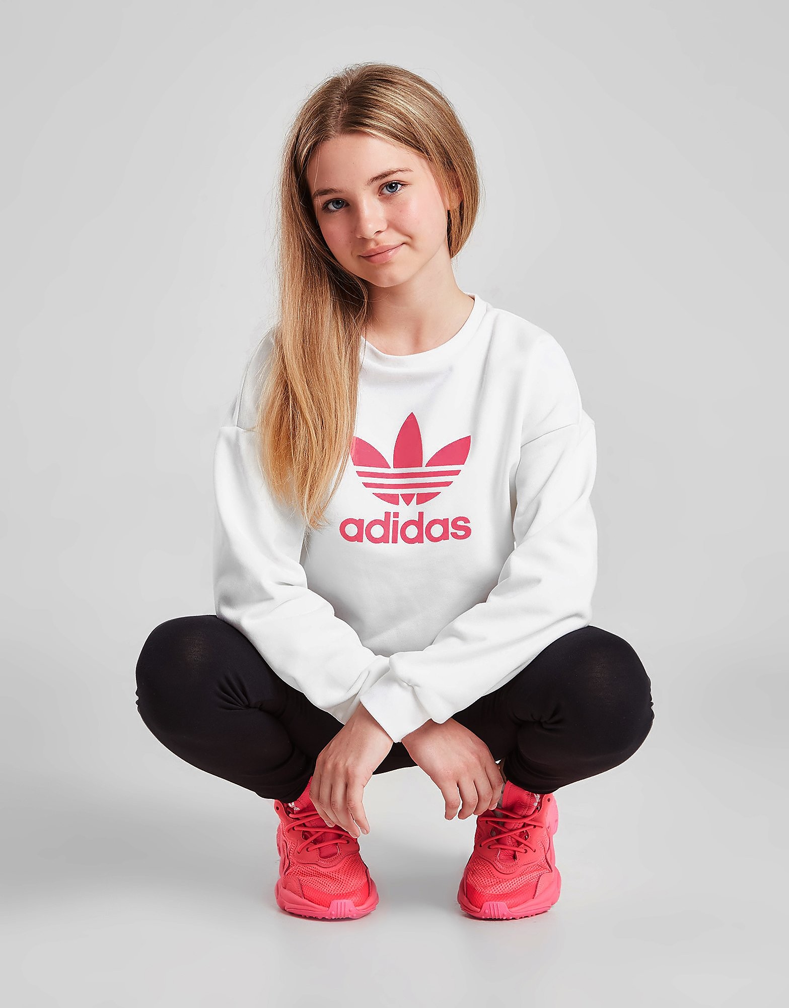 

adidas Originals Girls' Trefoil Boyfriend Crew Sweatshirt Junior - Only at JD - White - Kids, White