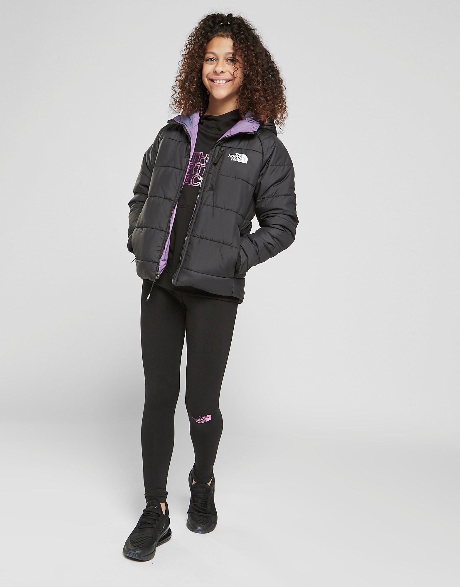 

The North Face Girls' Printed Reversible Perrito Jacket Junior - Black/Purple - Kids, Black/Purple