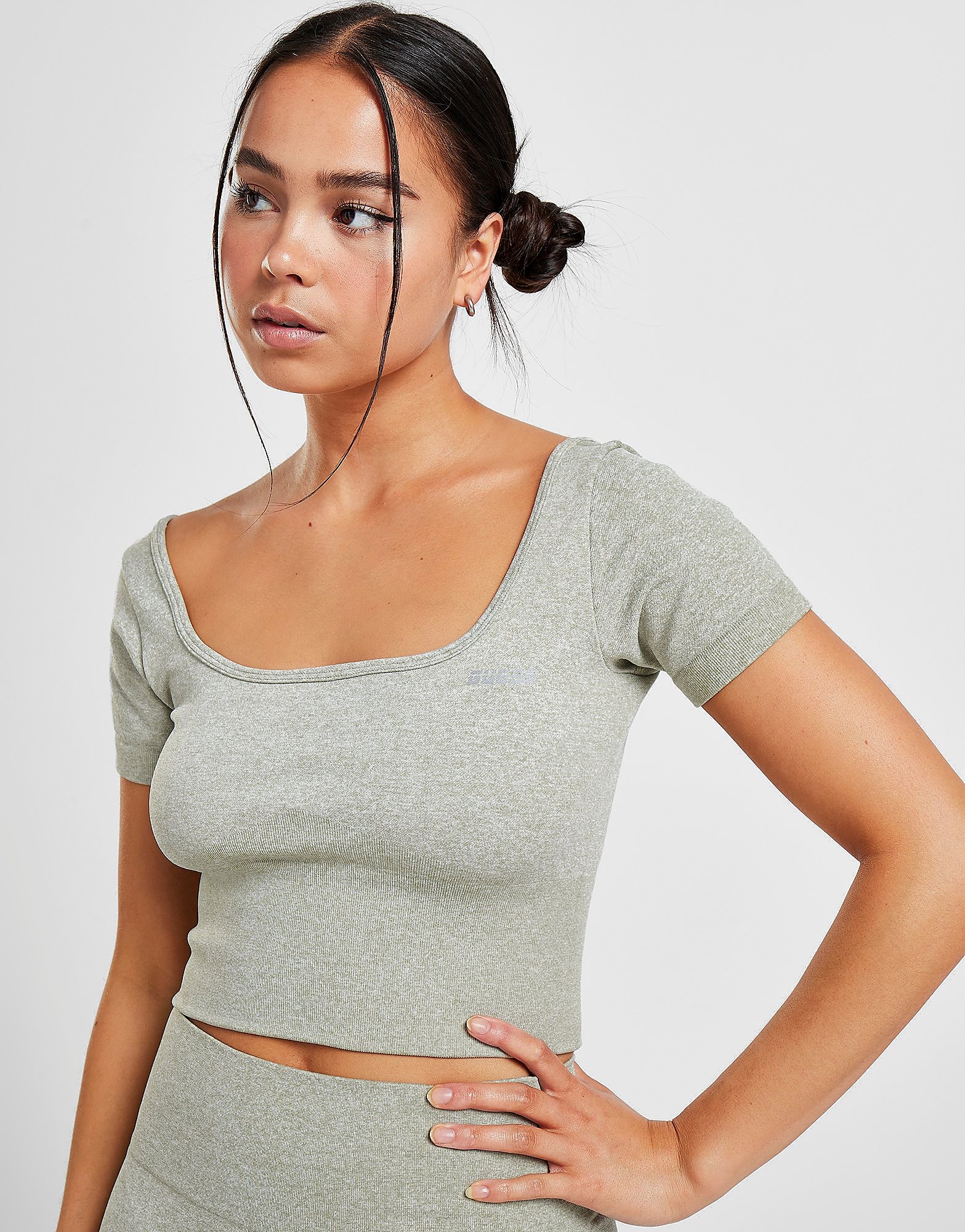 

GUESS Seamless Crop Short Sleeve Top - Green - Womens, Green