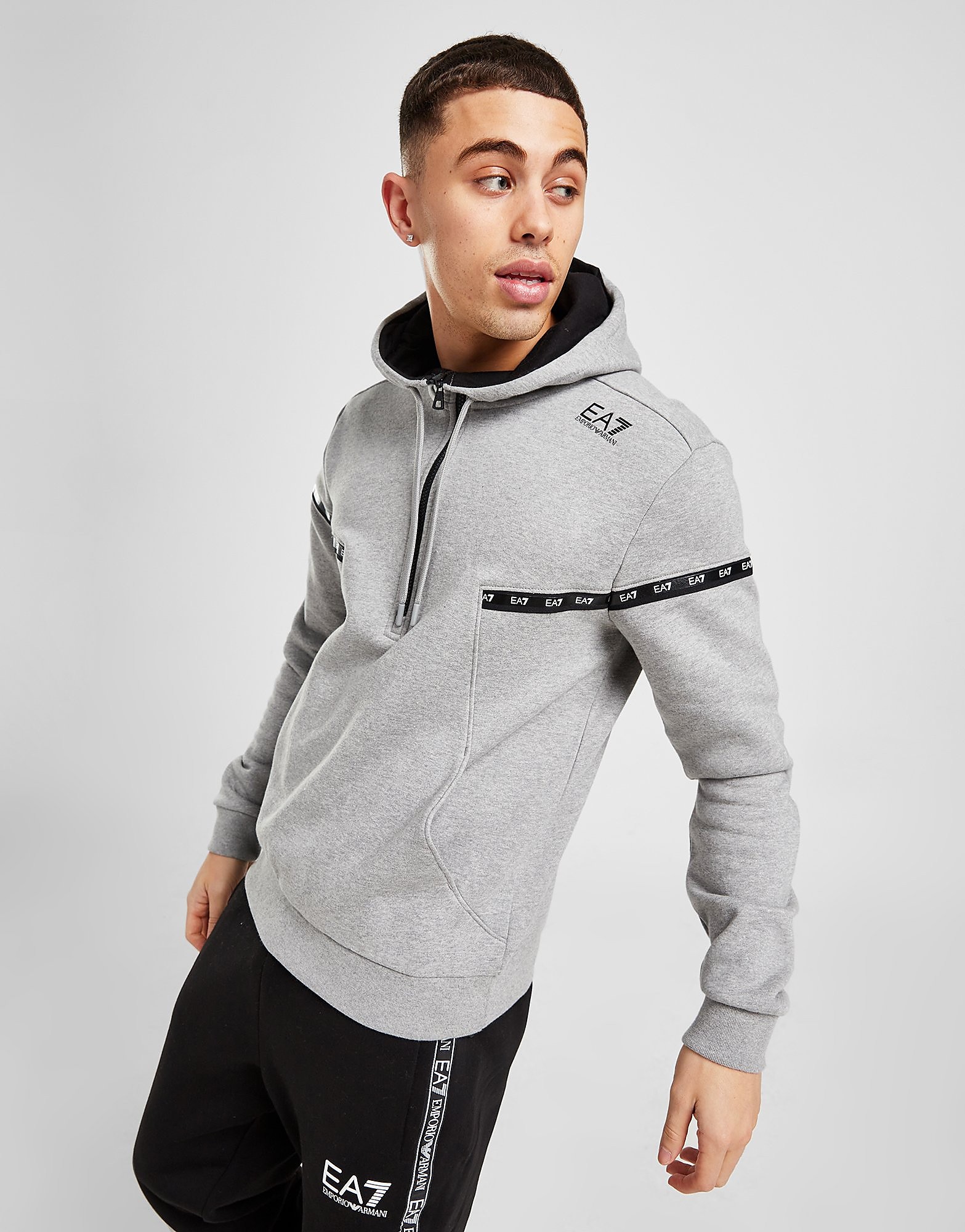 

Emporio Armani EA7 Silver Tape 1/2 Zip Hoodie - Grey - Mens, Grey