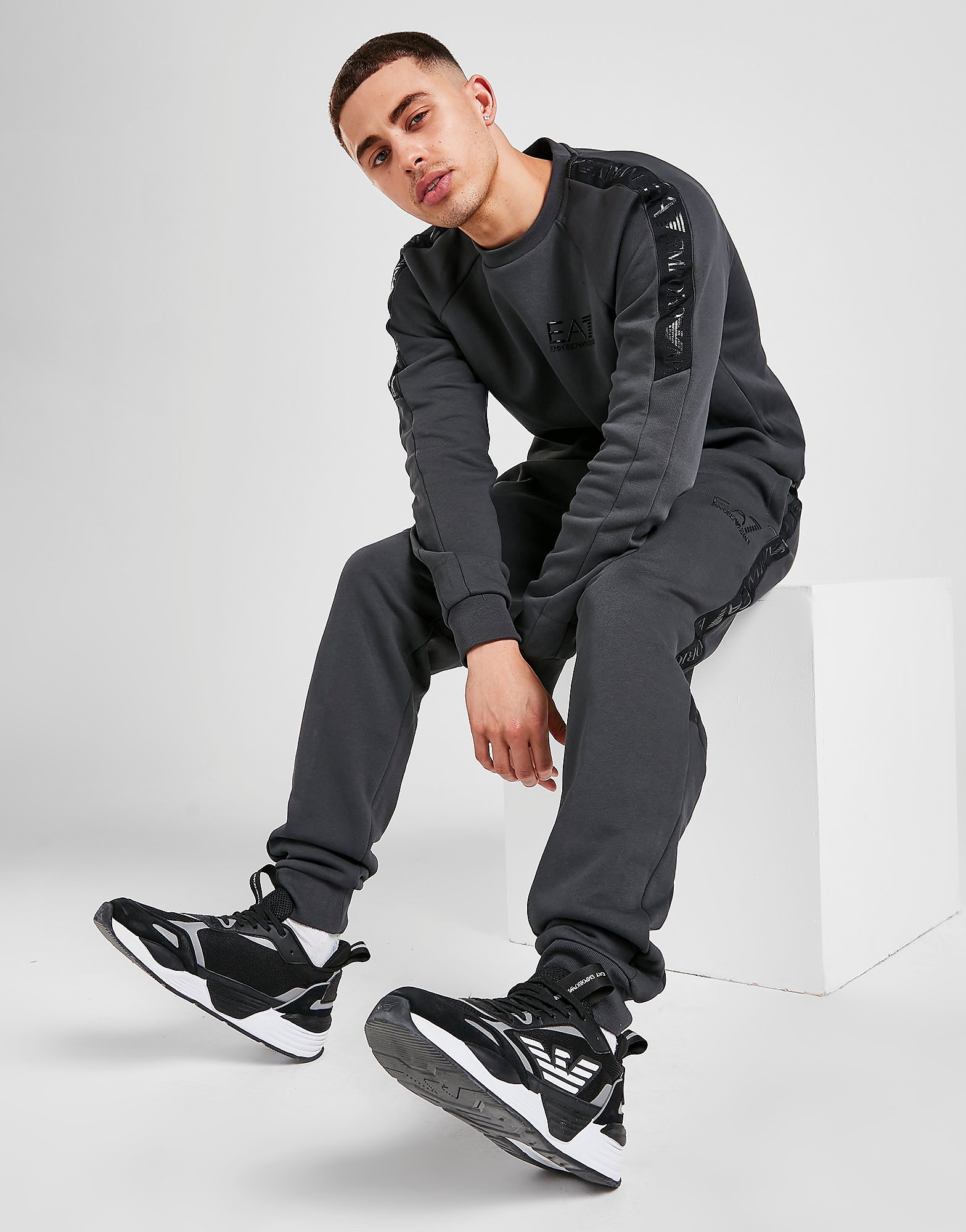 

Emporio Armani EA7 Grain Tape Crew Fleece Tracksuit - Only at JD - Grey - Mens, Grey
