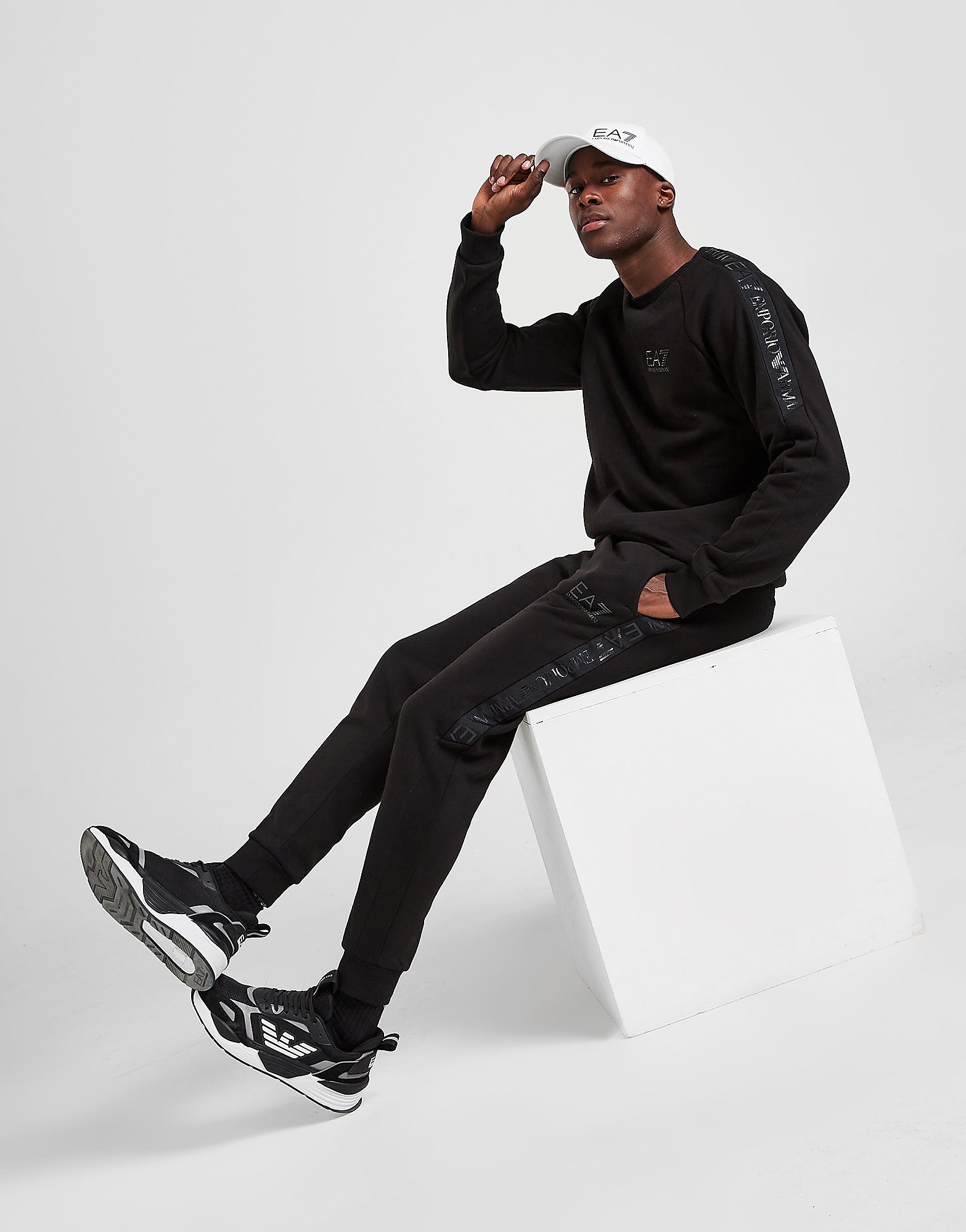 

Emporio Armani EA7 Grain Tape Crew Fleece Tracksuit - Only at JD - Black - Mens, Black