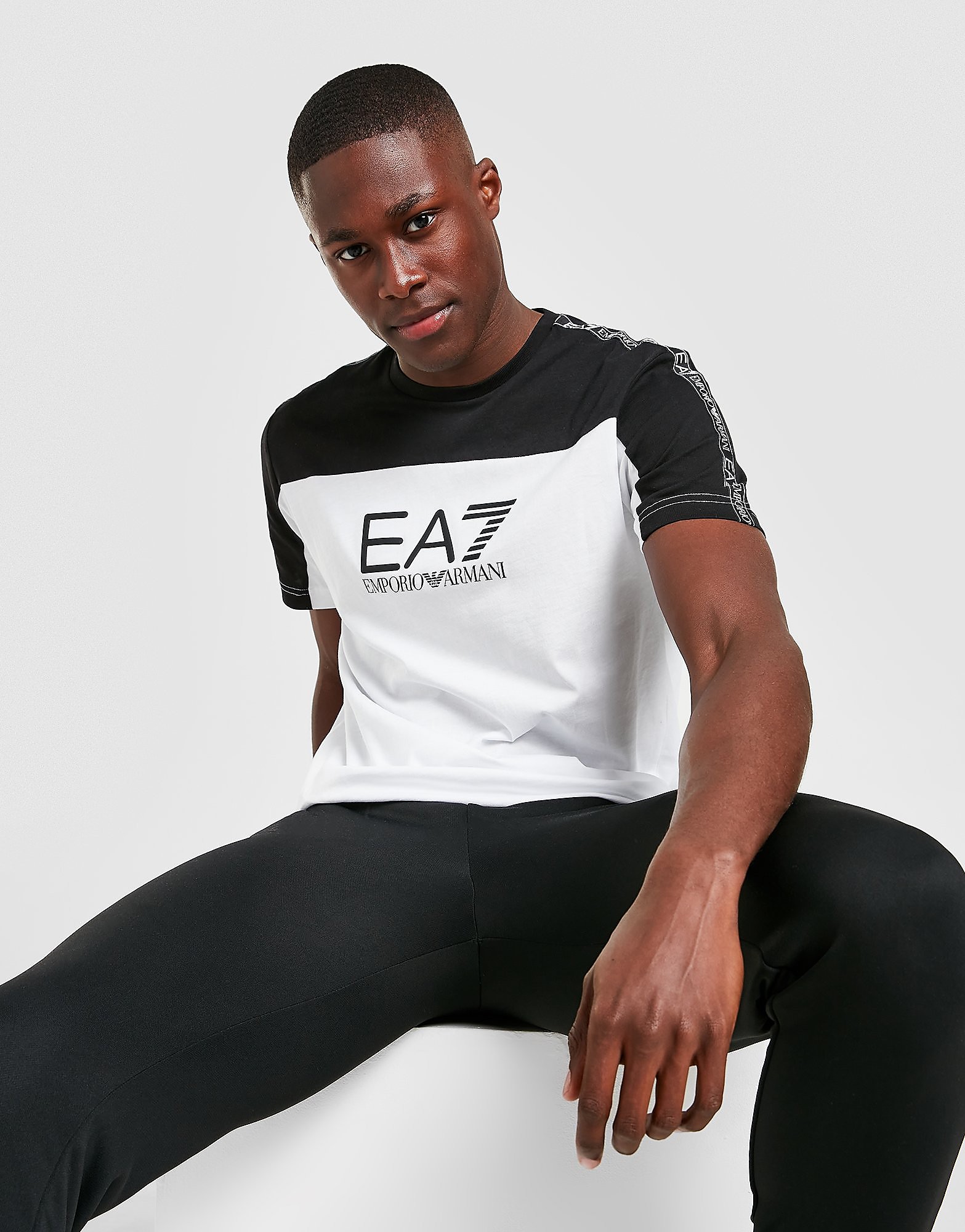 

Emporio Armani EA7 Colour Block Tape T-Shirt - White - Mens, White